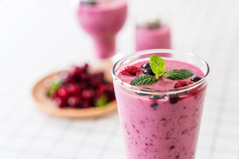 a mixed berry smoothie has antioxidants and natural sugars to give a energy boost instead of coffee