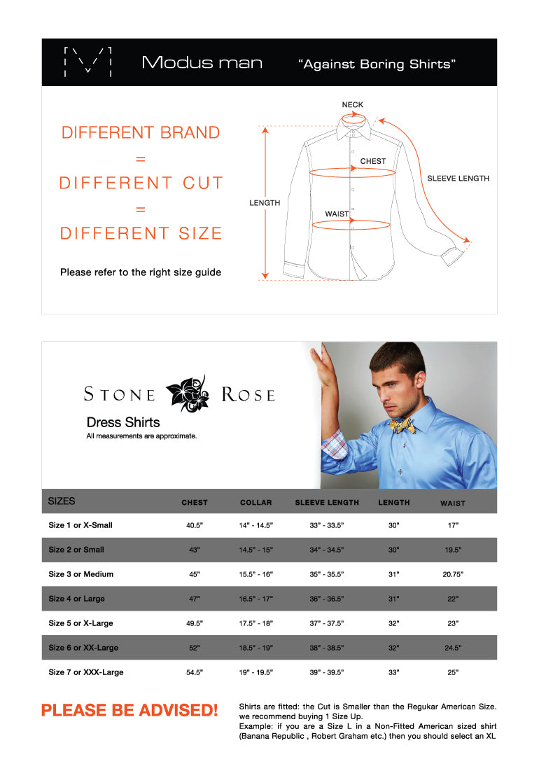 Stone Rose Shirts Size Chart