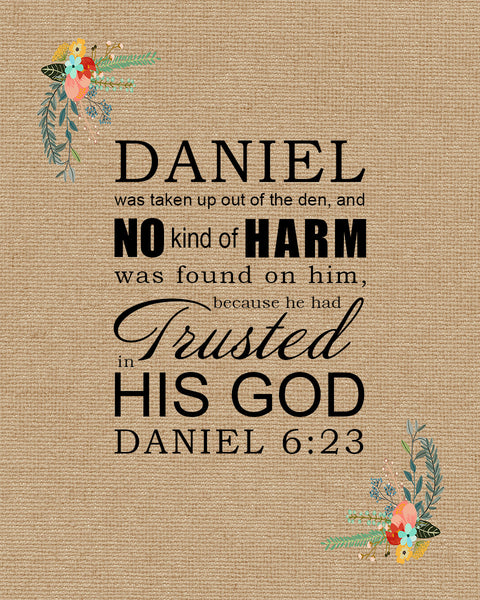 Daniel 6:23 Trusted in His God - Free Bible Verse Art 
