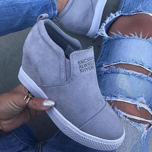 grey suede wedge sneakers
