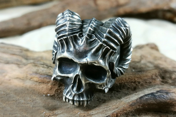 Horned Satan Skull Silver Ring – Holy Buyble