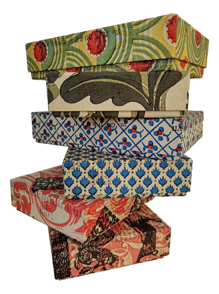 book boxes covered with hand printed paper