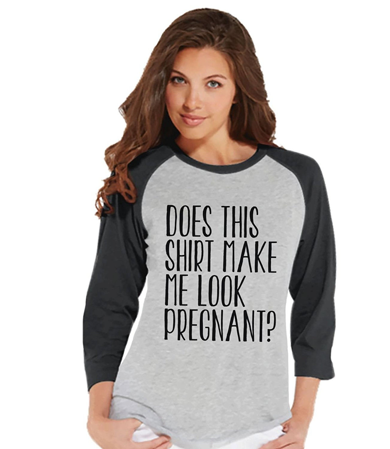 7 ate 9 Apparel Women's Funny Pregnancy Announcement Baseball Tee