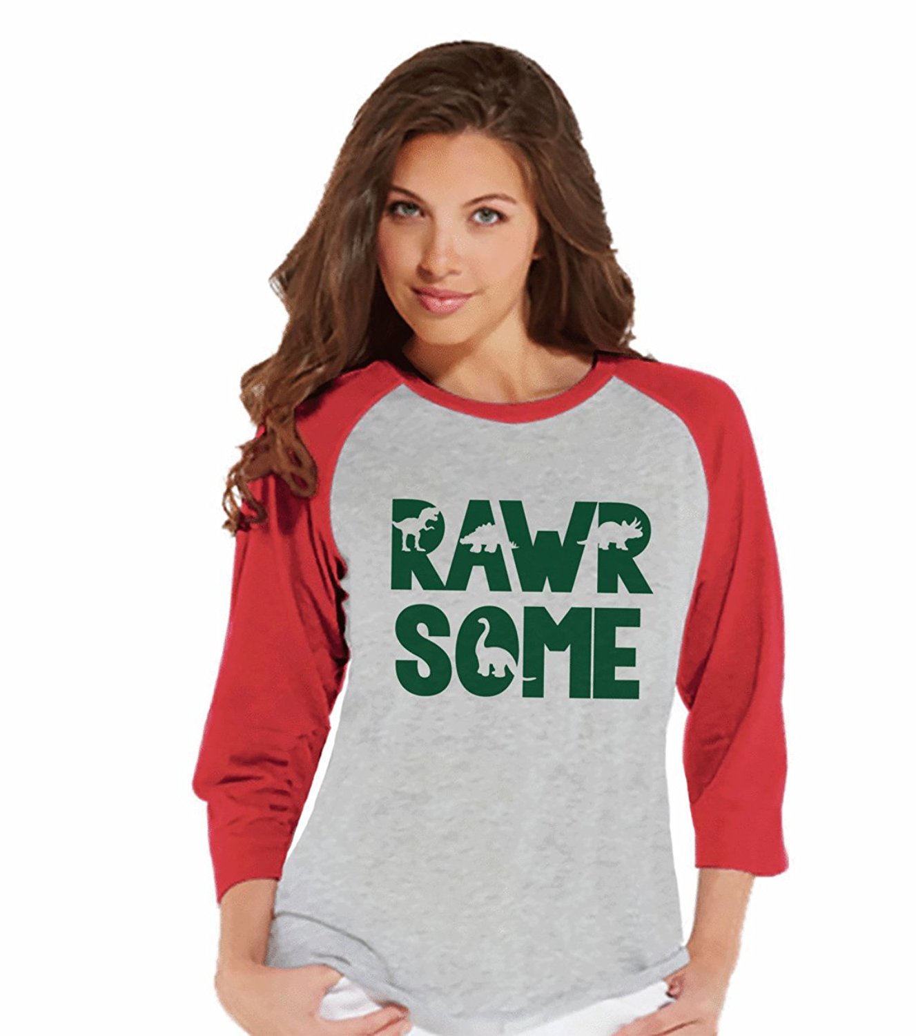 7 ate 9 Apparel Women's Rawrsome Dinosaur Raglan Tee