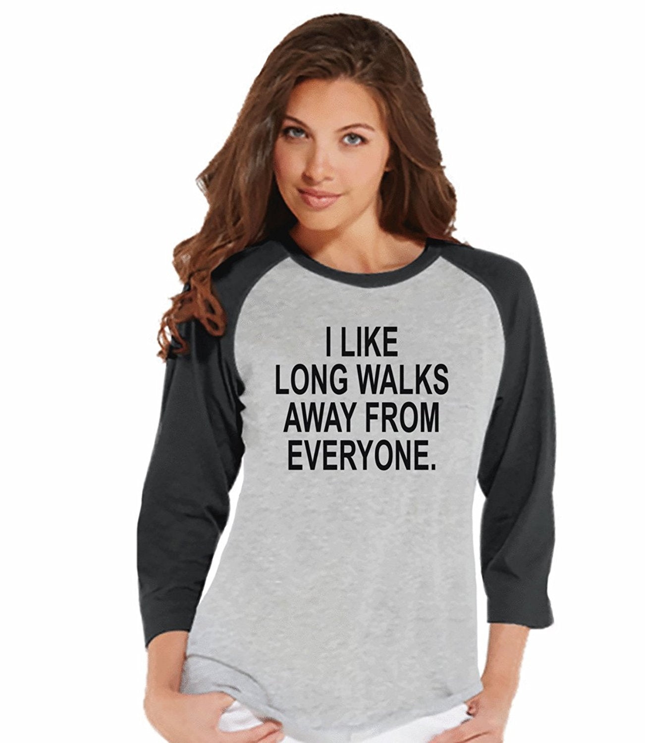 7 ate 9 Apparel Womens Funny Long Walks Raglan Tee