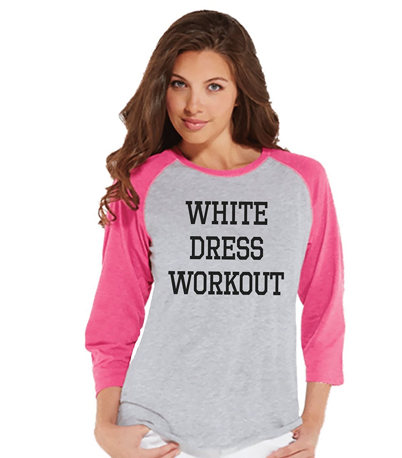 7 ate 9 Apparel Women's White Dress Workout Baseball Tee