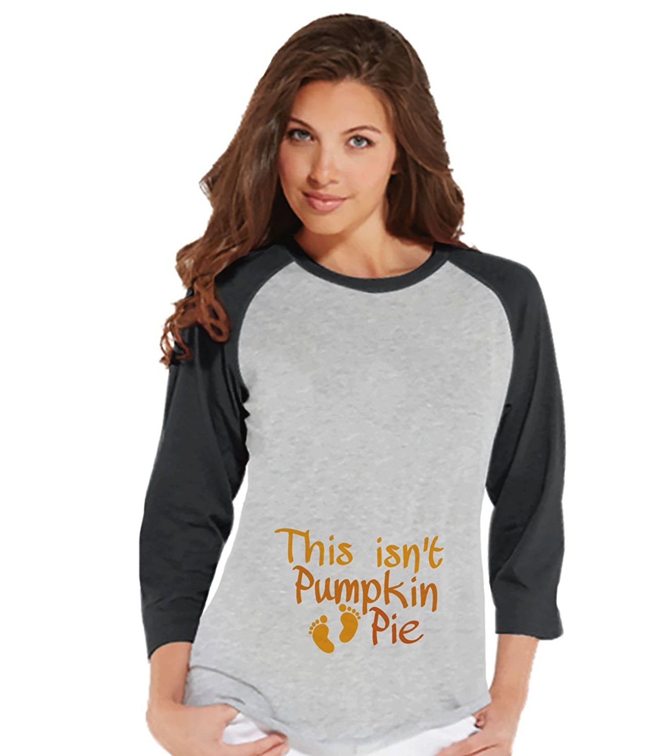 7 ate 9 Apparel Womens Pie Thanksgiving Pregnancy Announcement Raglan Tee