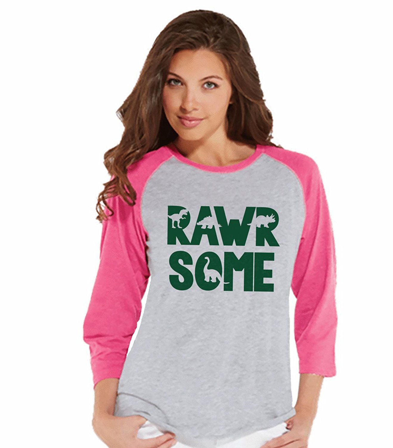 7 ate 9 Apparel Women's Rawrsome Dinosaur Raglan Tee