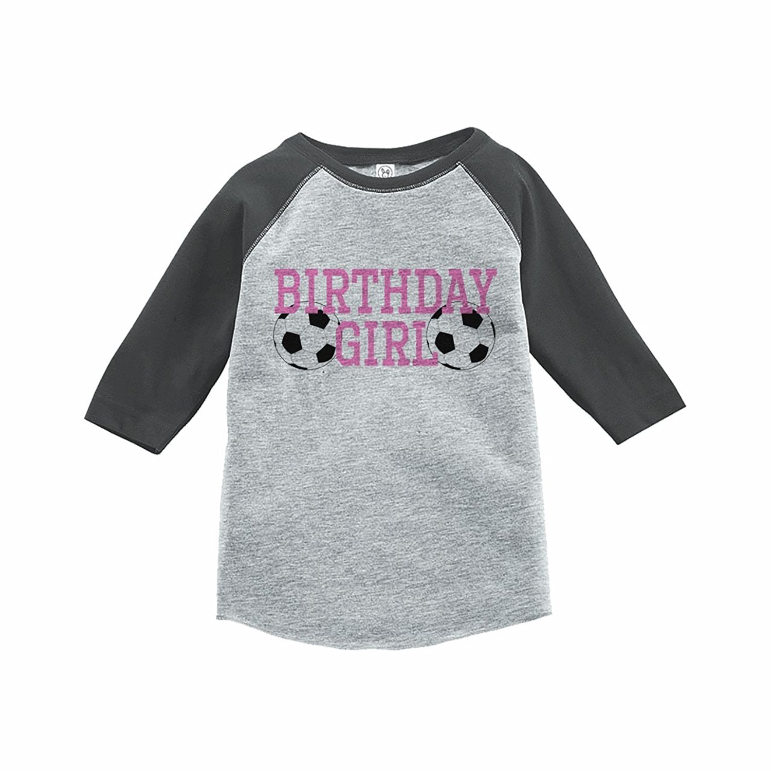 7 ate 9 Apparel Girl's Soccer Birthday Grey Raglan Tee