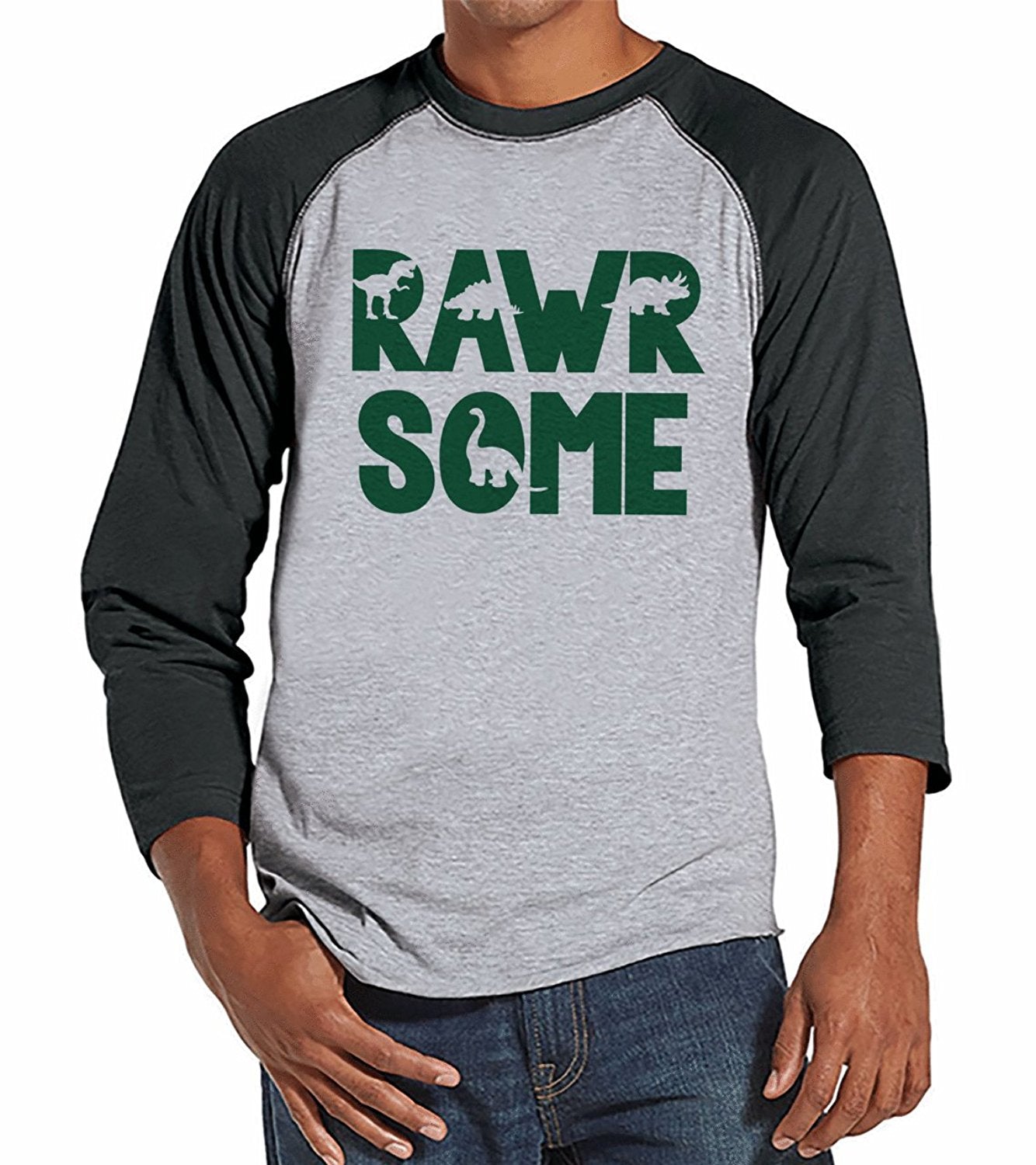 7 ate 9 Apparel Men's Rawrsome Dinosaur Raglan Tee