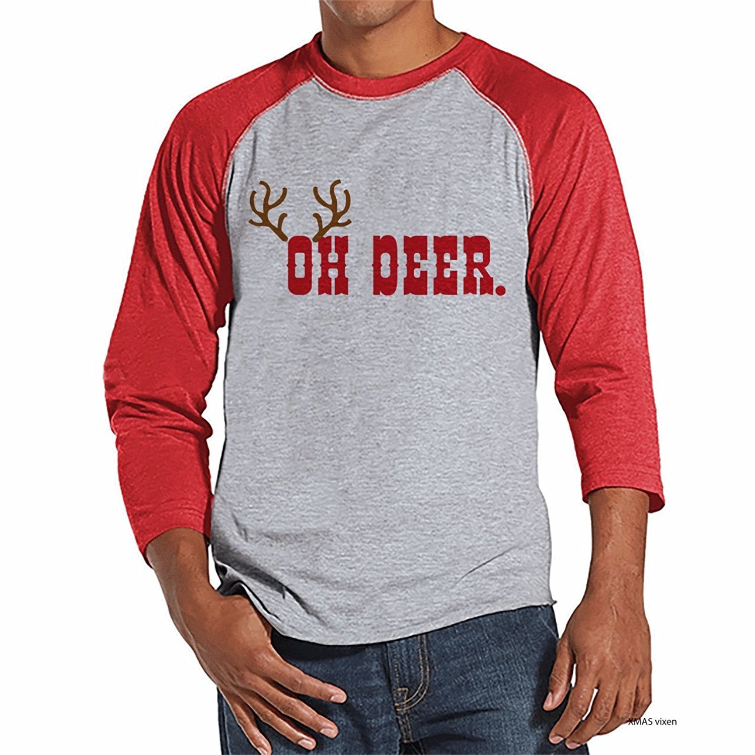 Oh Deer - Men's Red Raglan Tee