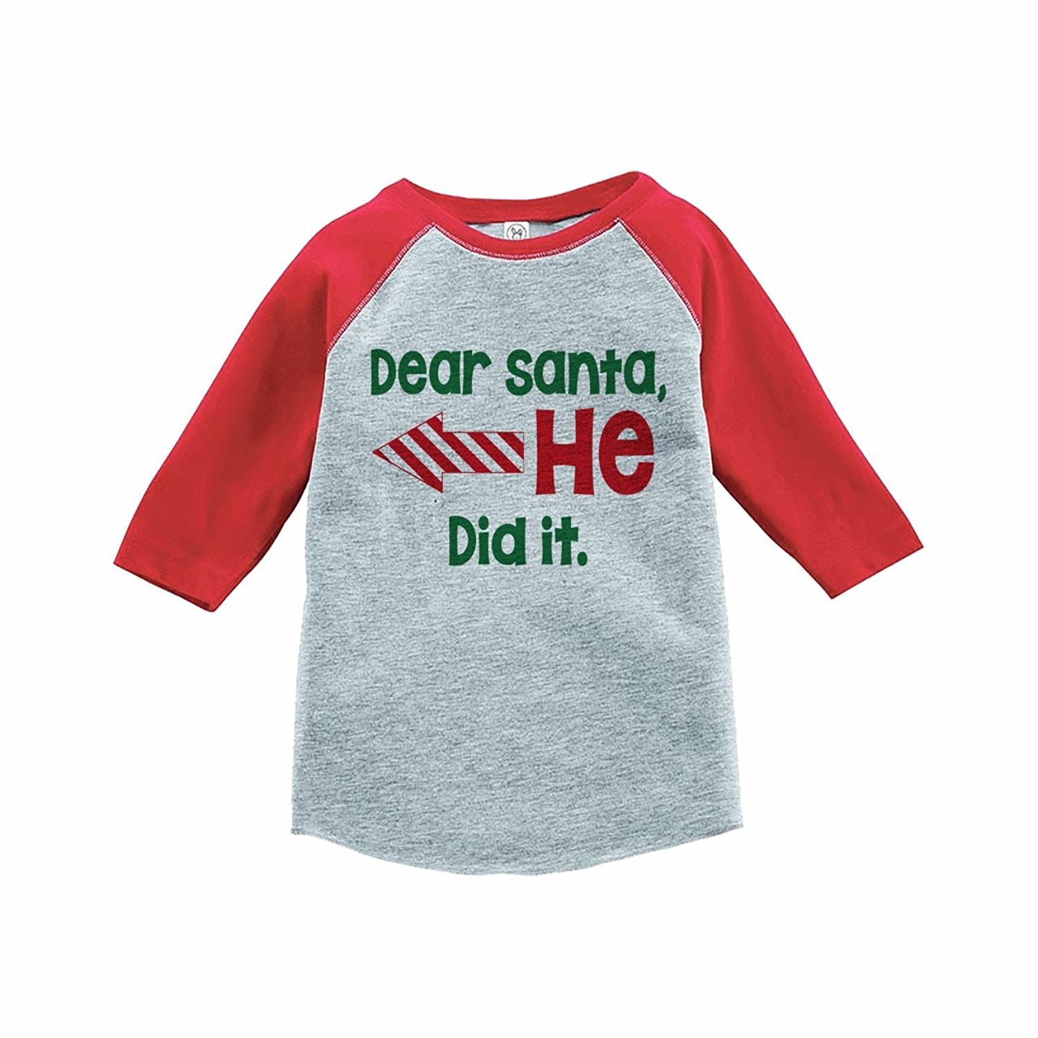 7 ate 9 Apparel Funny Kids Santa Christmas Raglan Tee Red