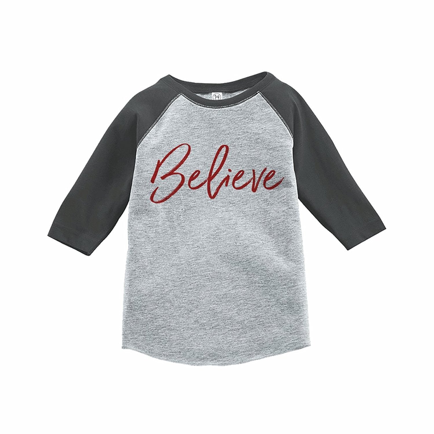 7 ate 9 Apparel Kids Believe Christmas Grey Raglan Tee