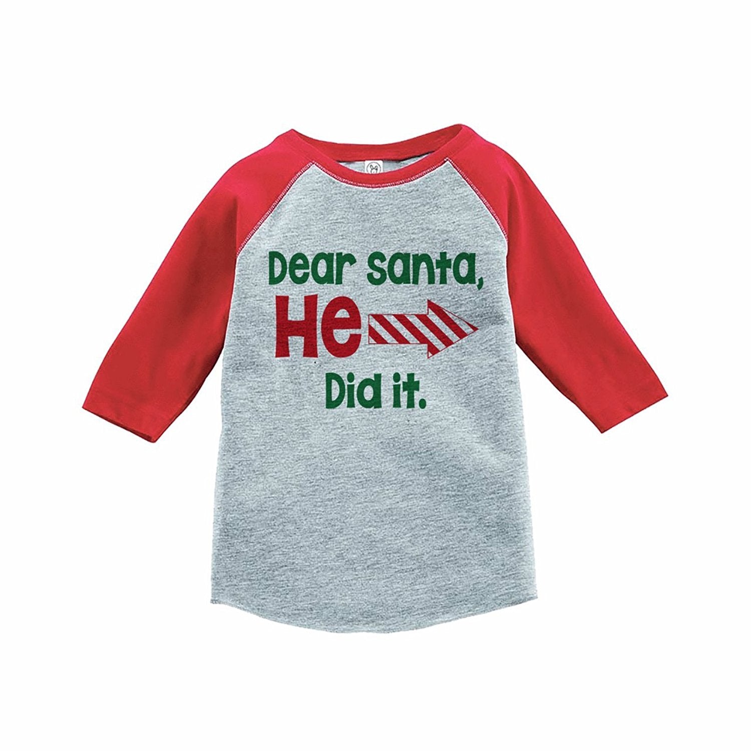 7 ate 9 Apparel Funny Kids Santa Christmas Raglan Tee Red