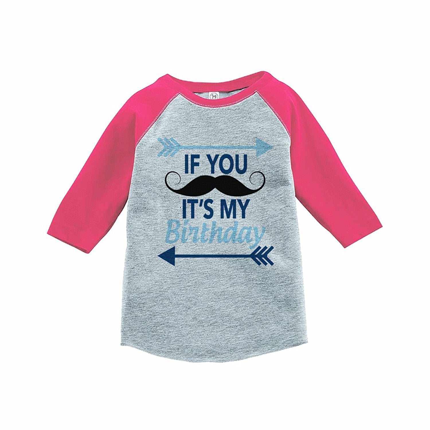 7 ate 9 Apparel Girl's Mustache Birthday Pink Raglan Tee