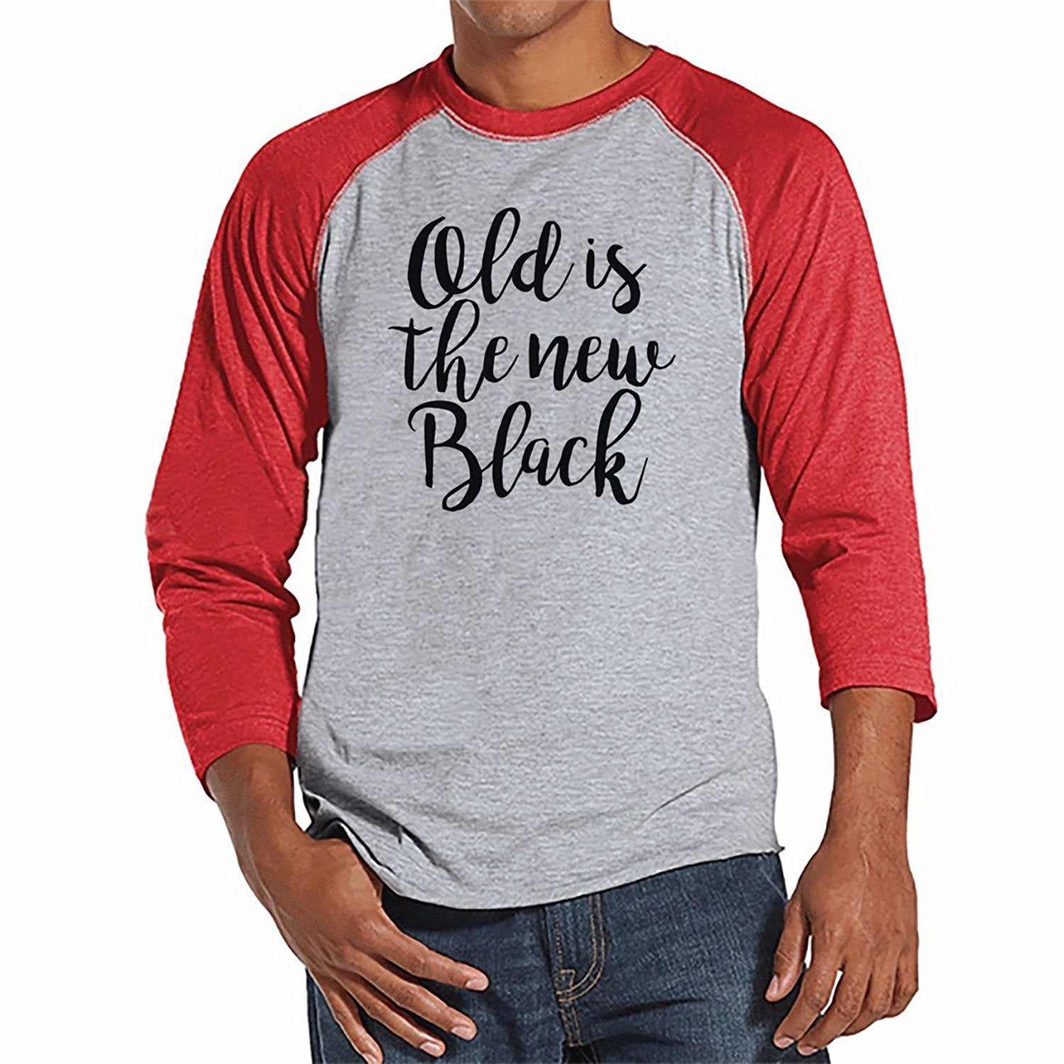 7 ate 9 Apparel Mens Old Is The New Black Raglan Tee