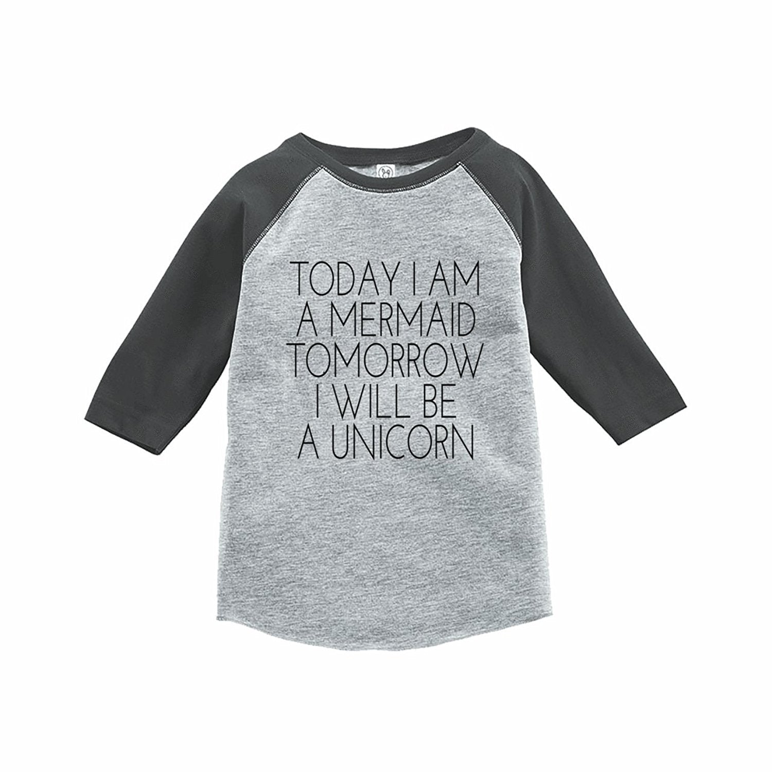 7 ate 9 Apparel Funny Kids Mermaid Unicorn Baseball Tee Grey