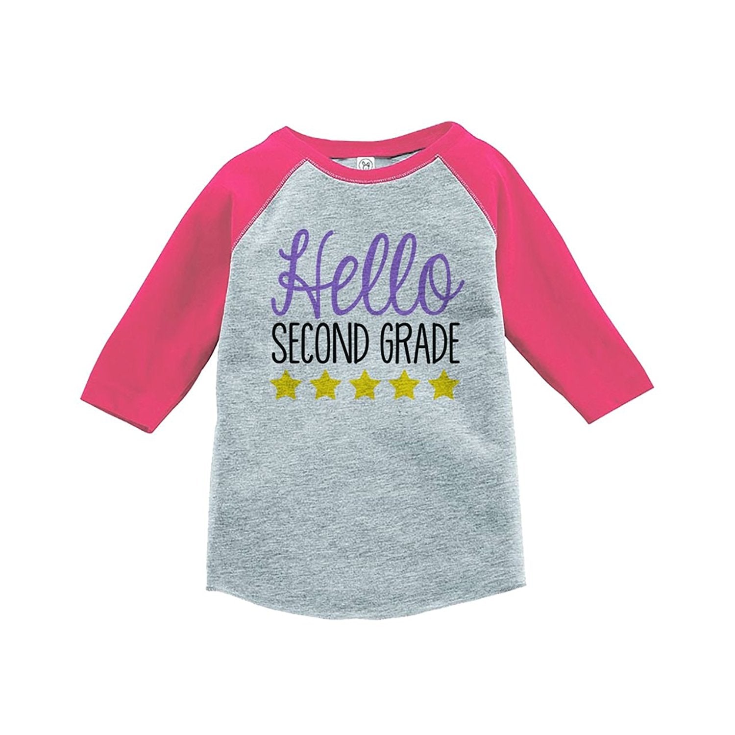 7 ate 9 Apparel Girls Hello 2nd Grade School Pink Baseball Tee