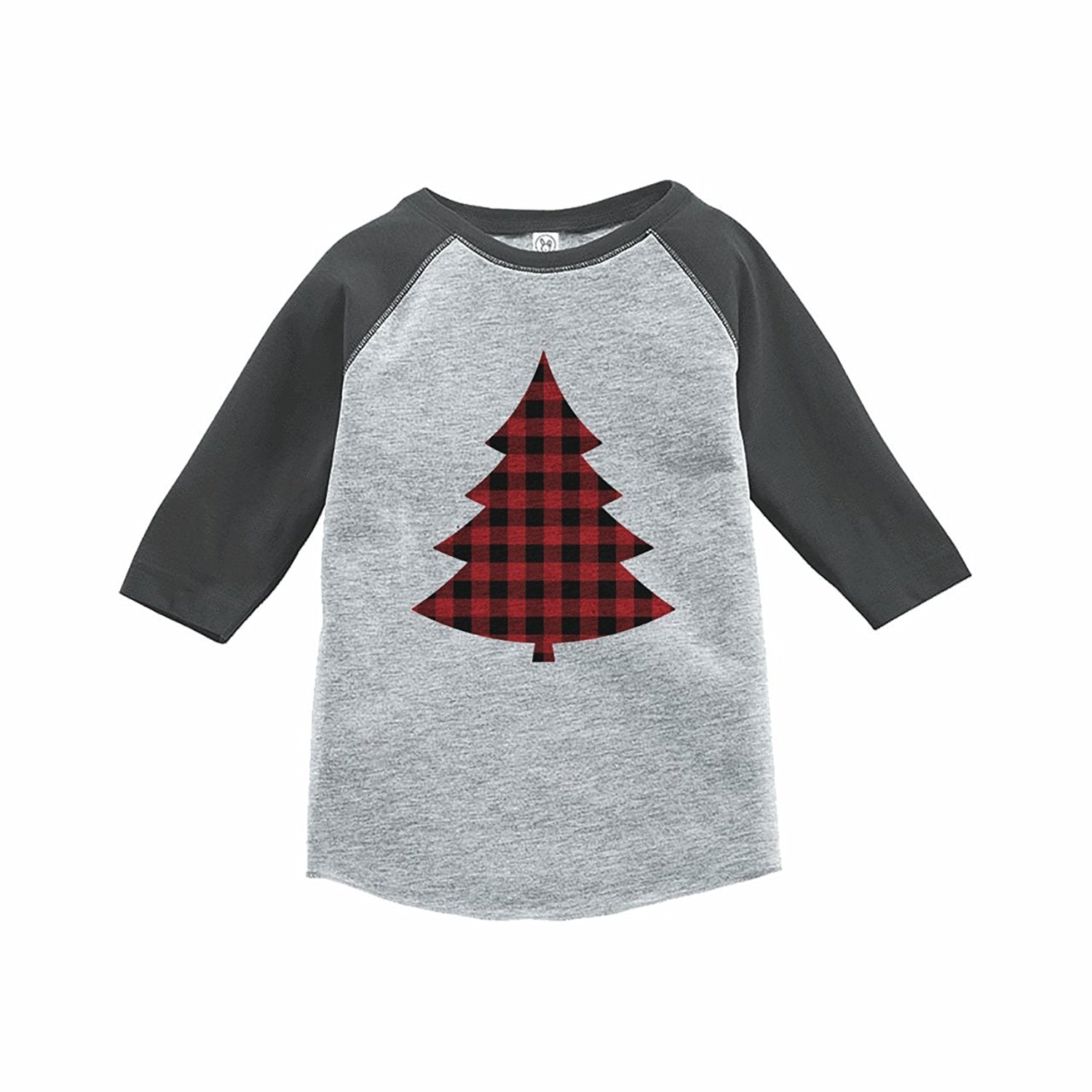 7 ate 9 Apparel Kids Plaid Tree Christmas Grey Raglan Tee