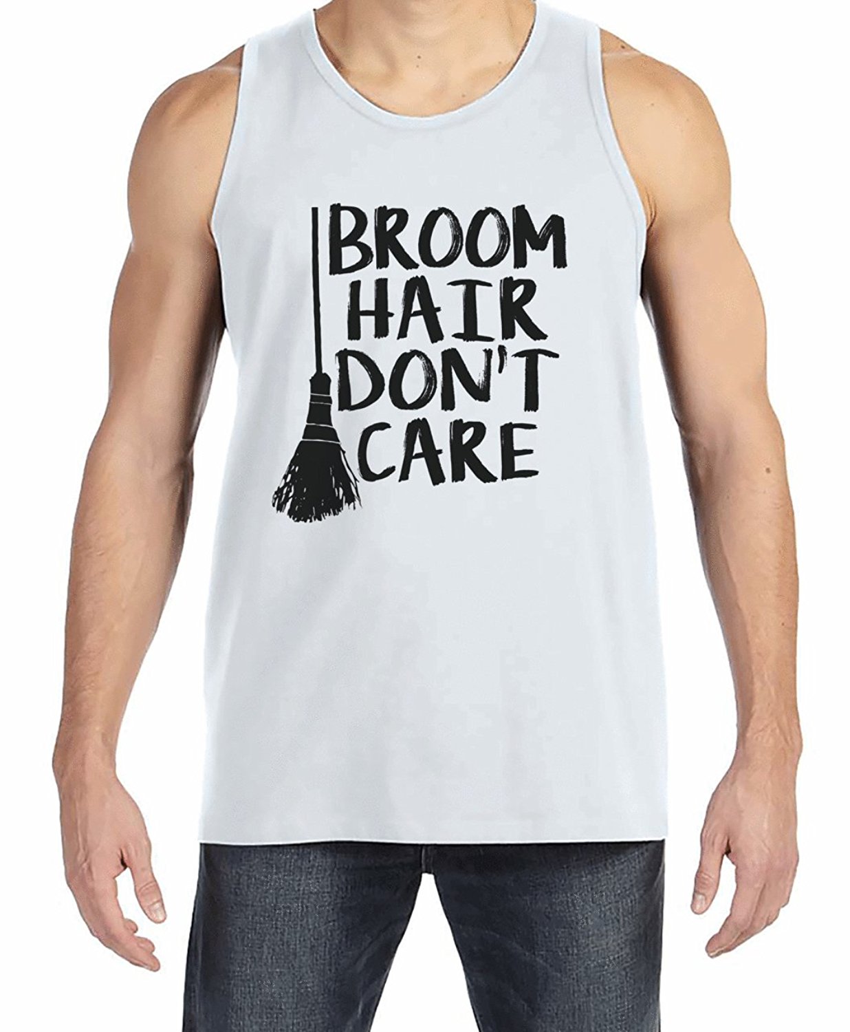 7 ate 9 Apparel Men's Broom Hair Witch Halloween Tank Top