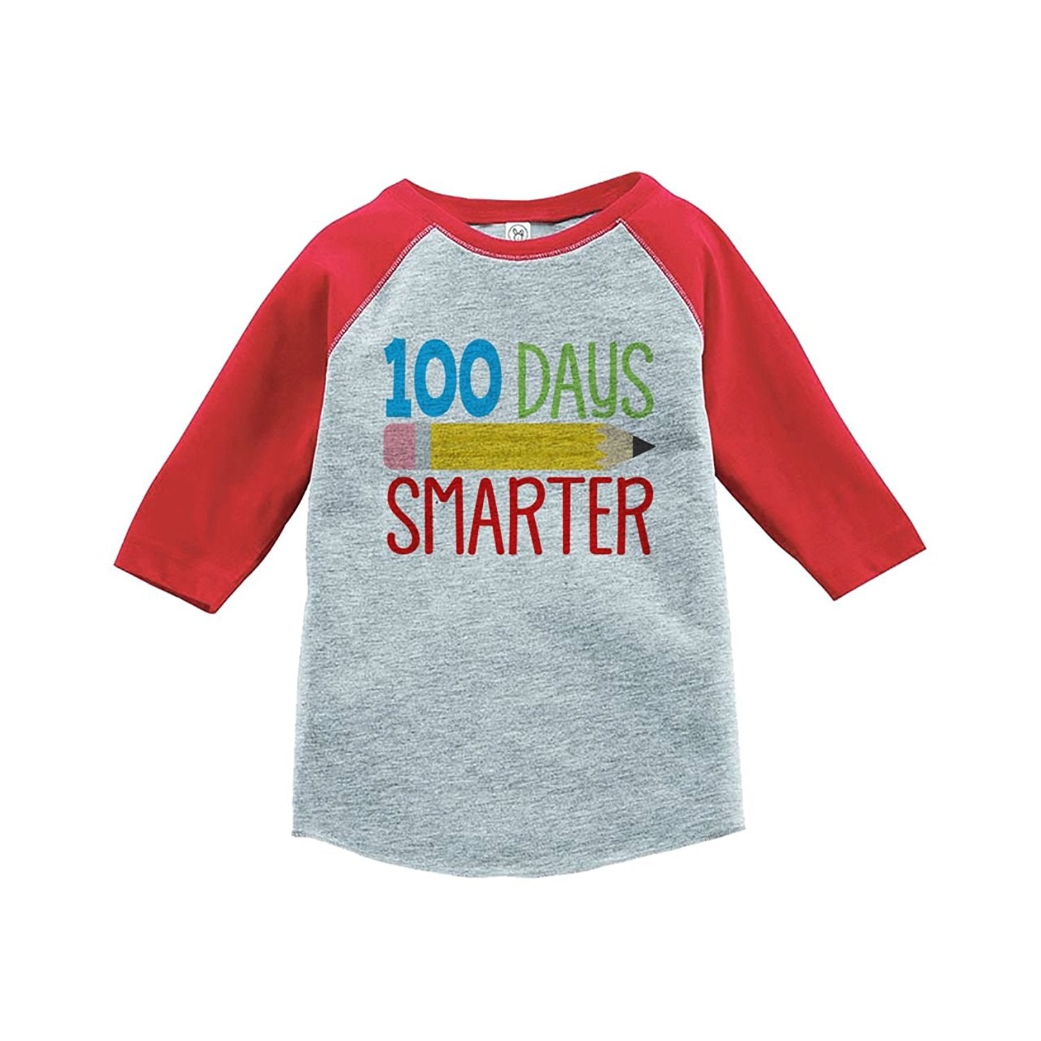 7 ate 9 Apparel Kids 100 Days Smarter School Red Baseball Tee