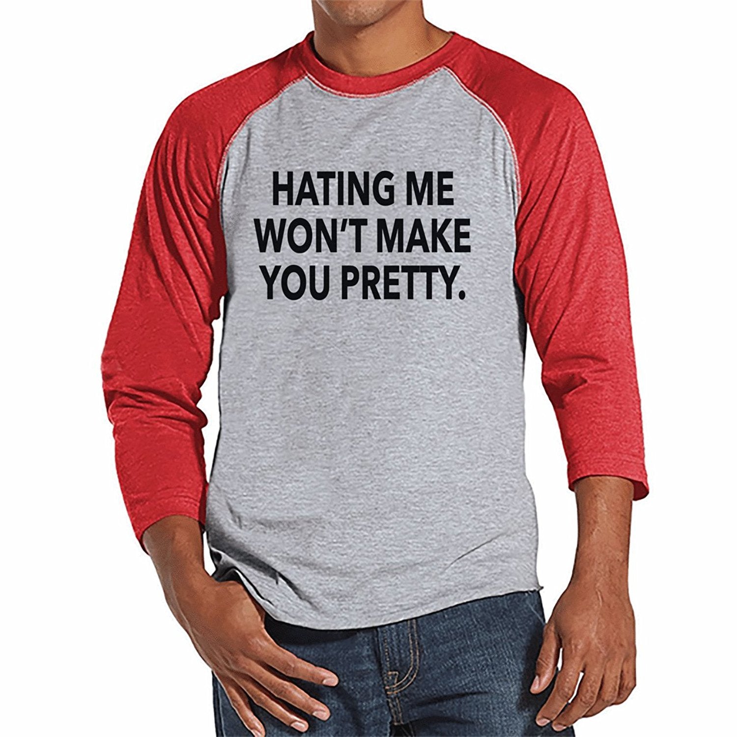 7 ate 9 Apparel Mens Funny Hate Me Raglan Tee