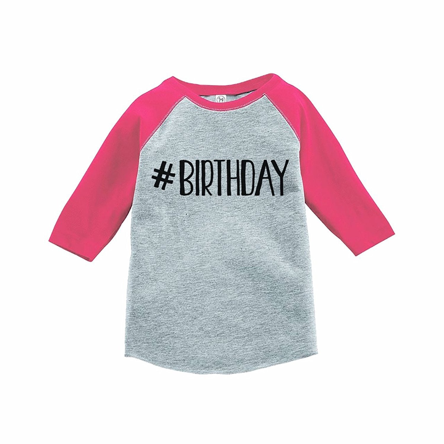 7 ate 9 Apparel Girl's Hashtag Birthday Pink Raglan Tee