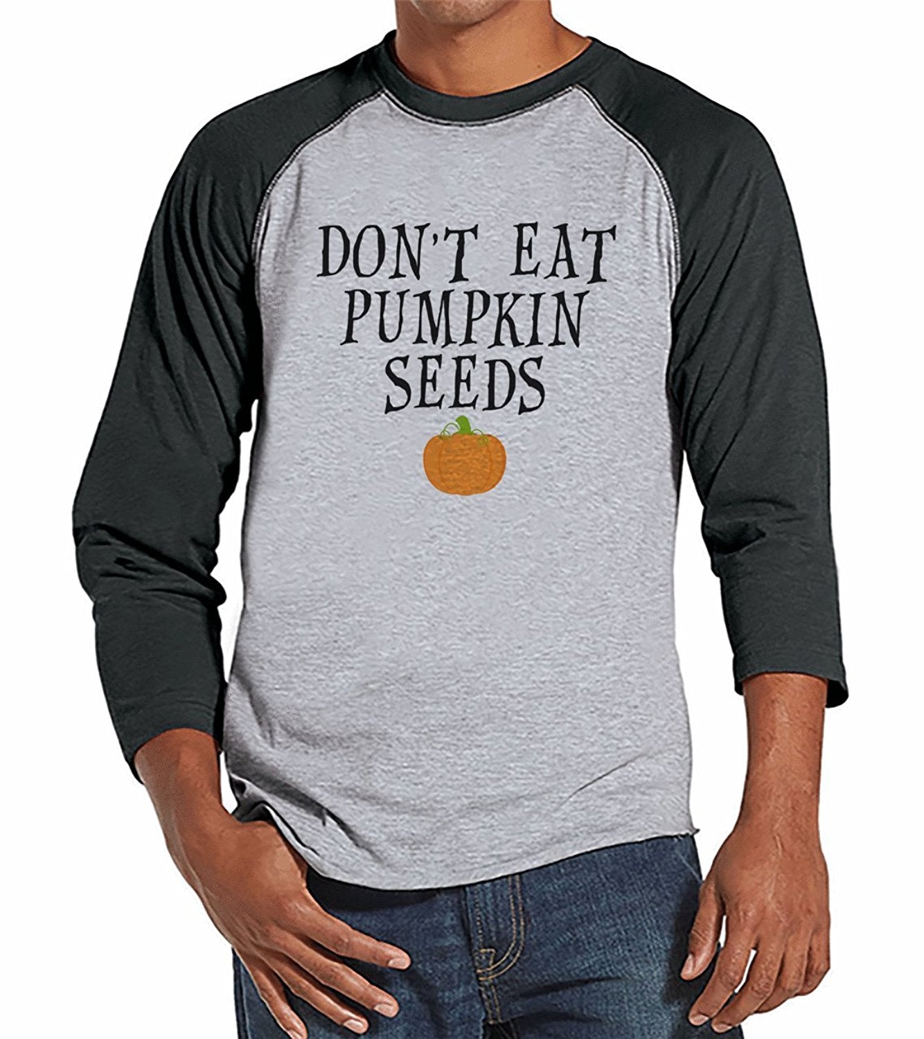 7 ate 9 Apparel Men's Halloween Pregnancy Announcement Raglan Tee