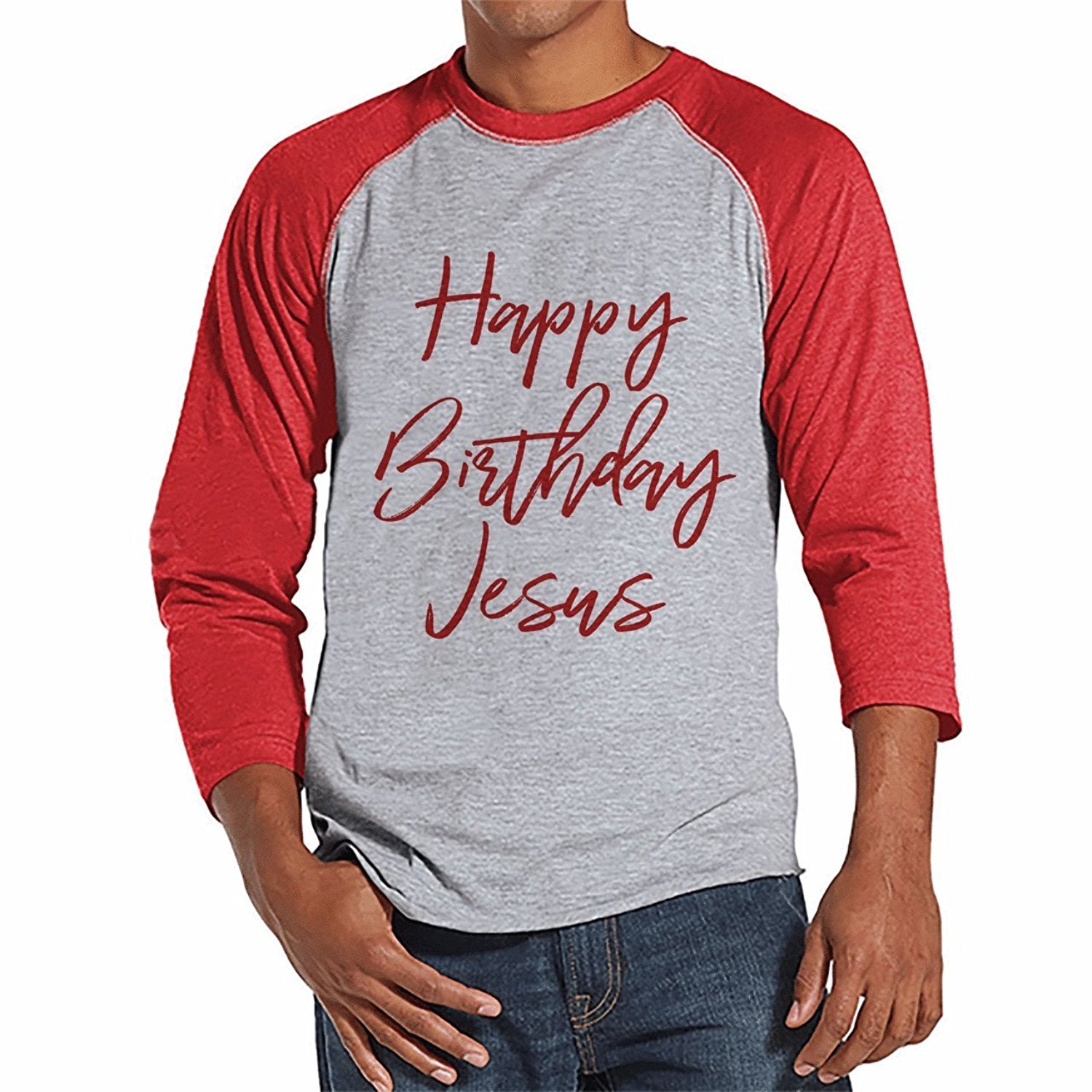 Happy Birthday Jesus - Men's Red Raglan Tee