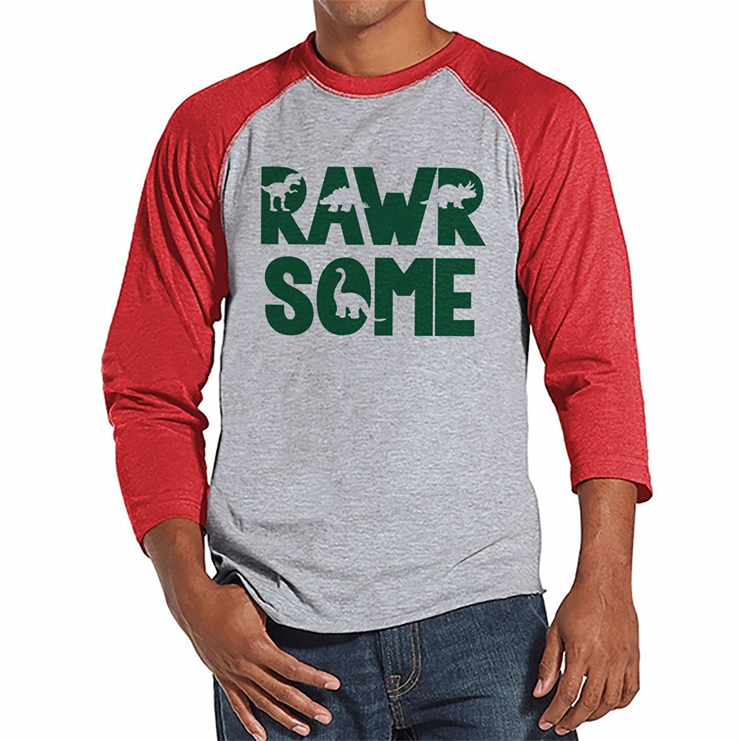 7 ate 9 Apparel Men's Rawrsome Dinosaur Raglan Tee