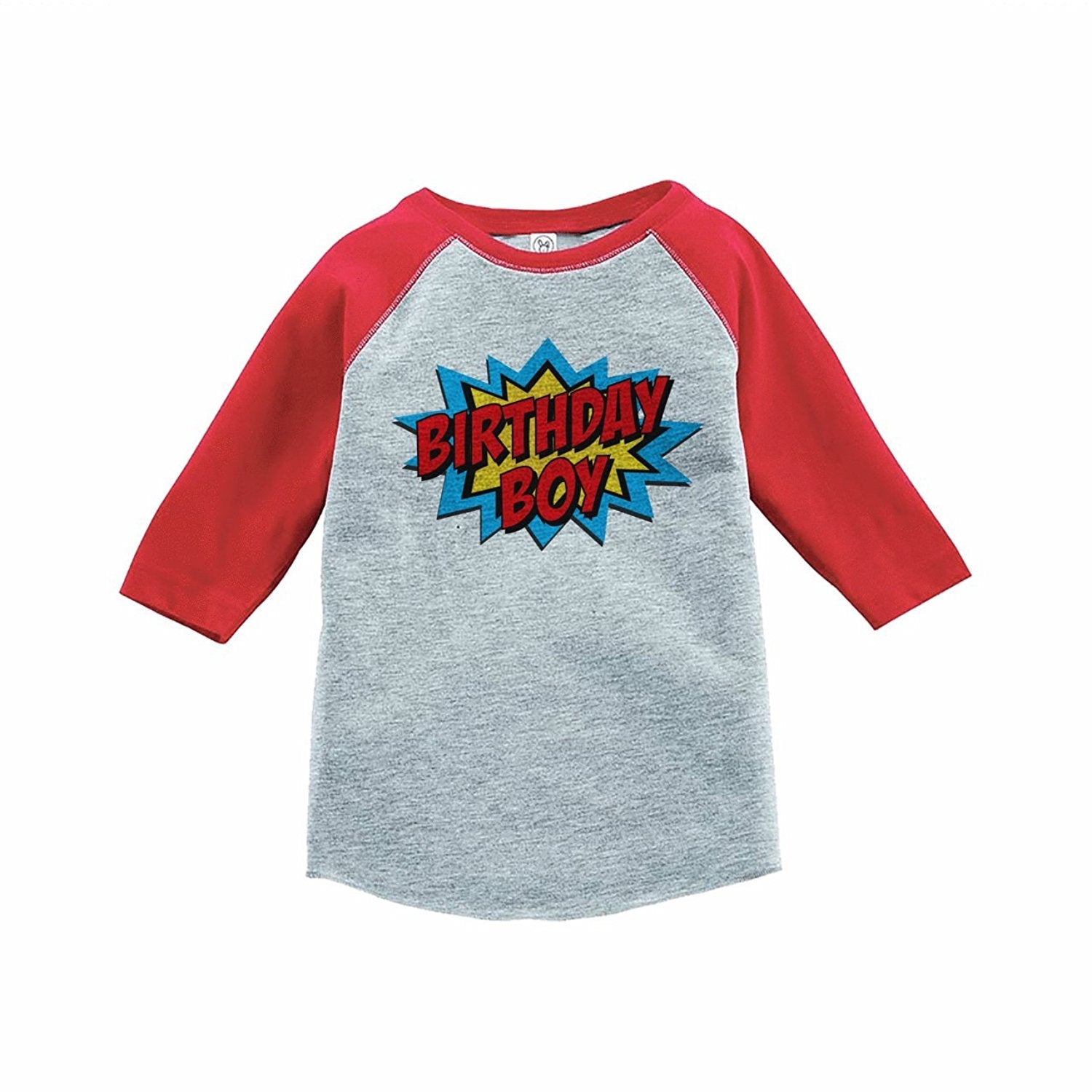 7 ate 9 Apparel Boy's Super Hero Birthday Red Raglan Tee