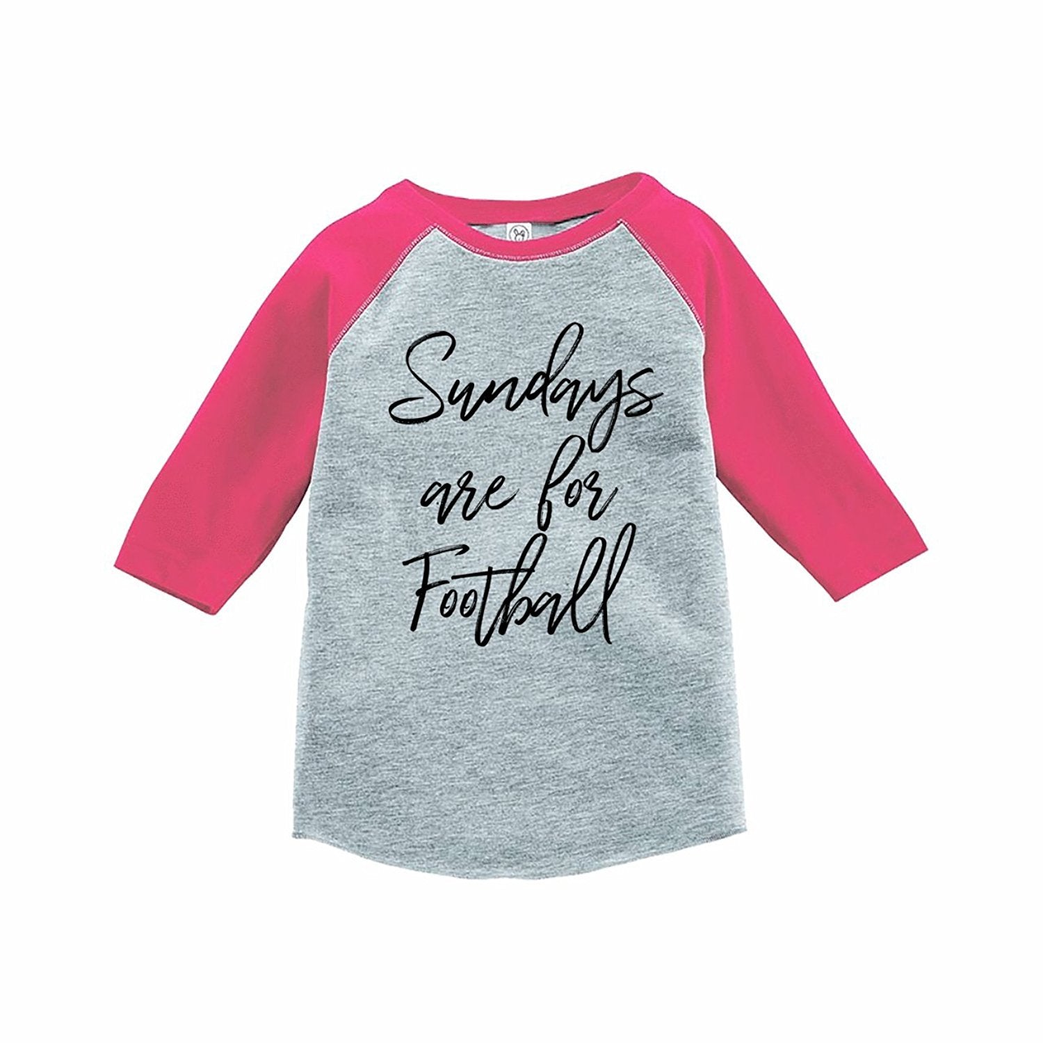 7 ate 9 Apparel Funny Kids Football Sunday Baseball Tee Pink