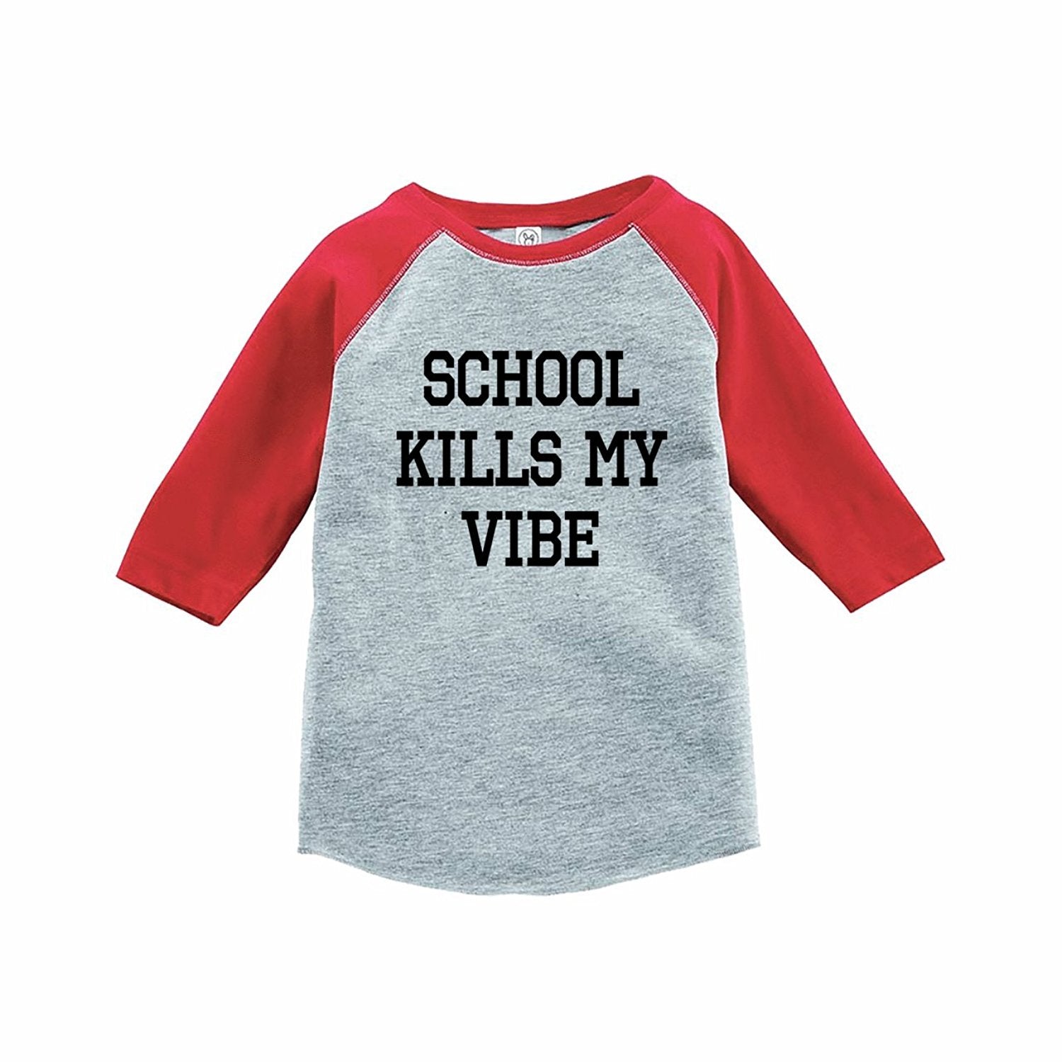 7 ate 9 Apparel Funny Kids School Vibes Baseball Tee Red