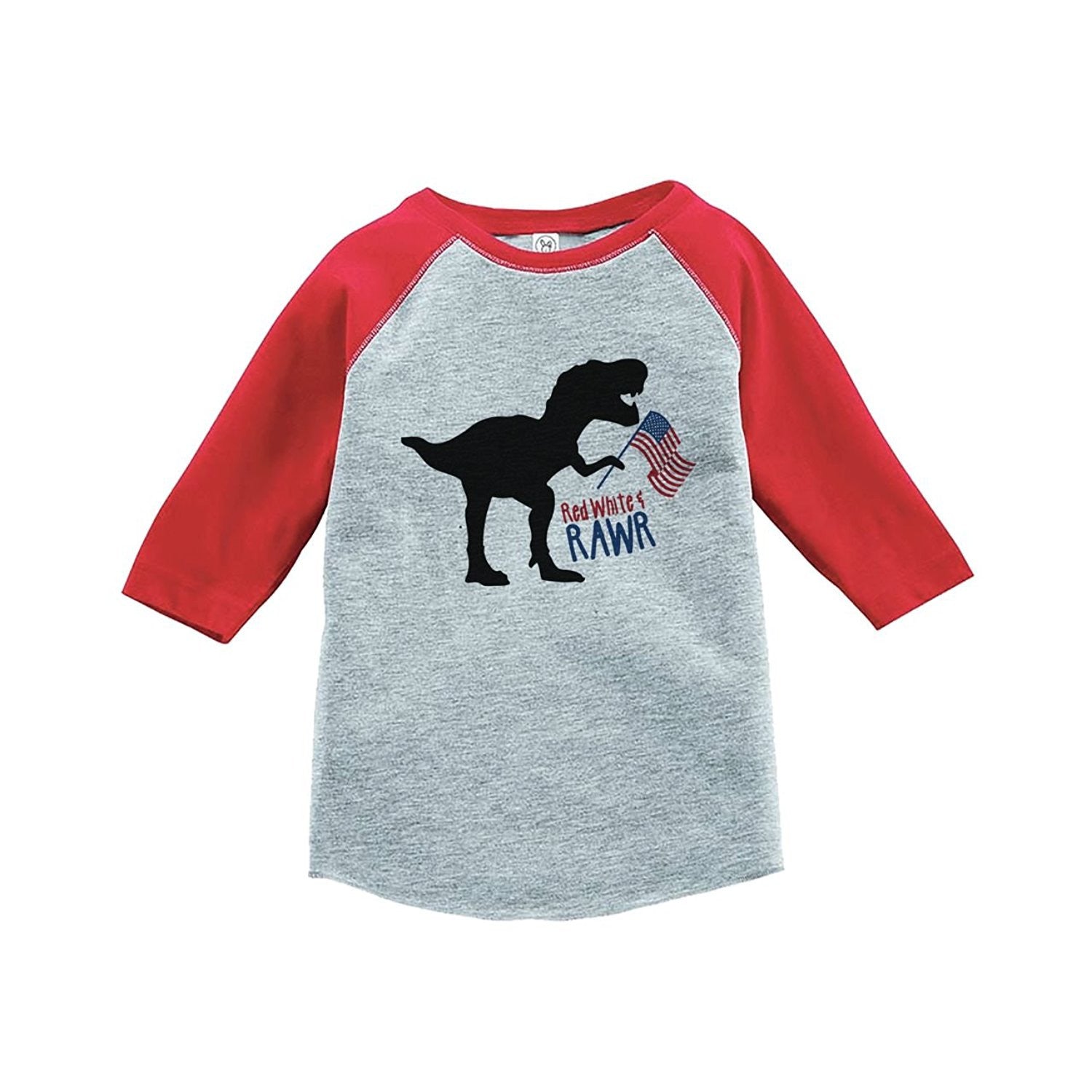 7 ate 9 Apparel Youth Dinosaur 4th of July Red Baseball Tee 5T