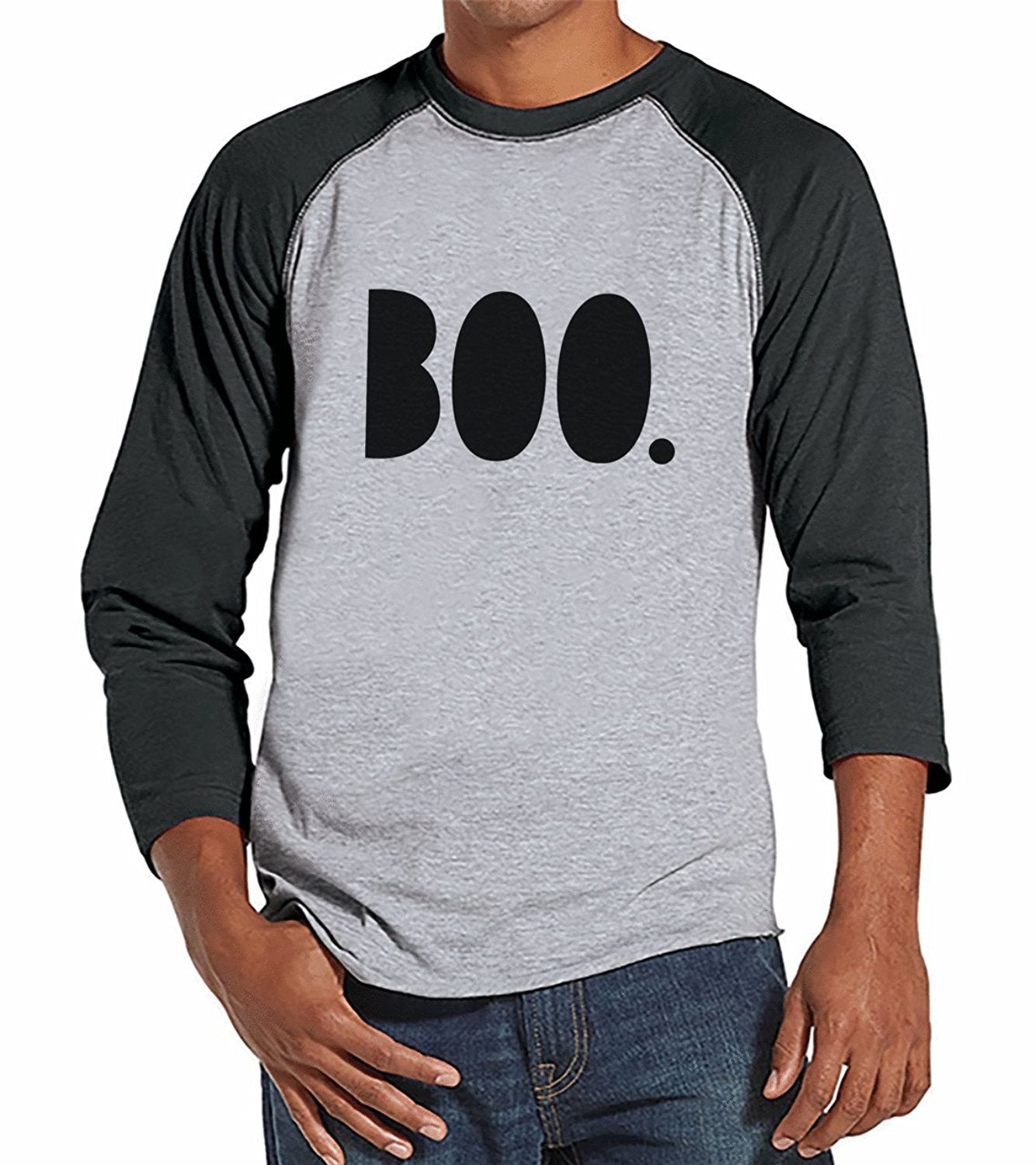 7 ate 9 Apparel Men's Boo Halloween Raglan Tee