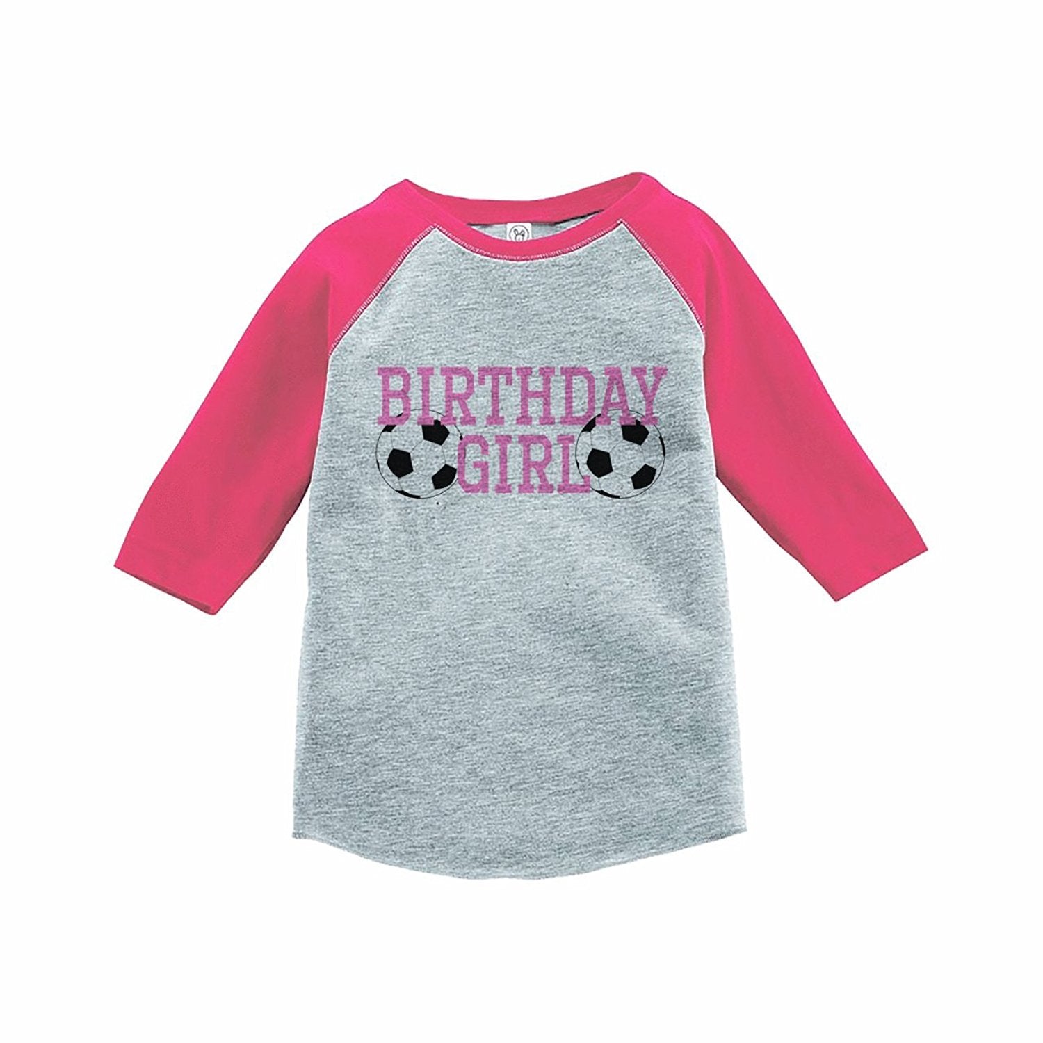 7 ate 9 Apparel Girl's Soccer Birthday Pink Raglan Tee