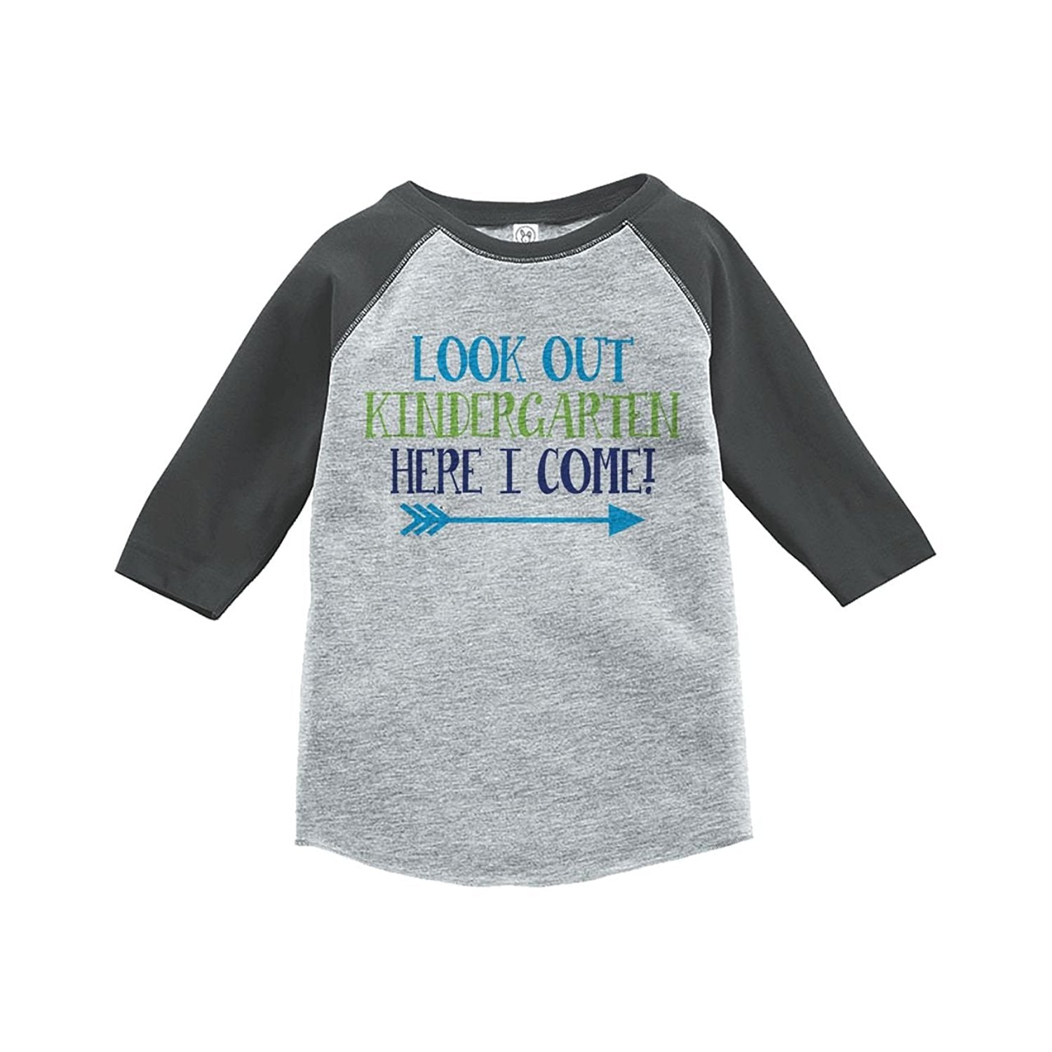 7 ate 9 Apparel Kids Look Out Kindergarten Grey Baseball Tee