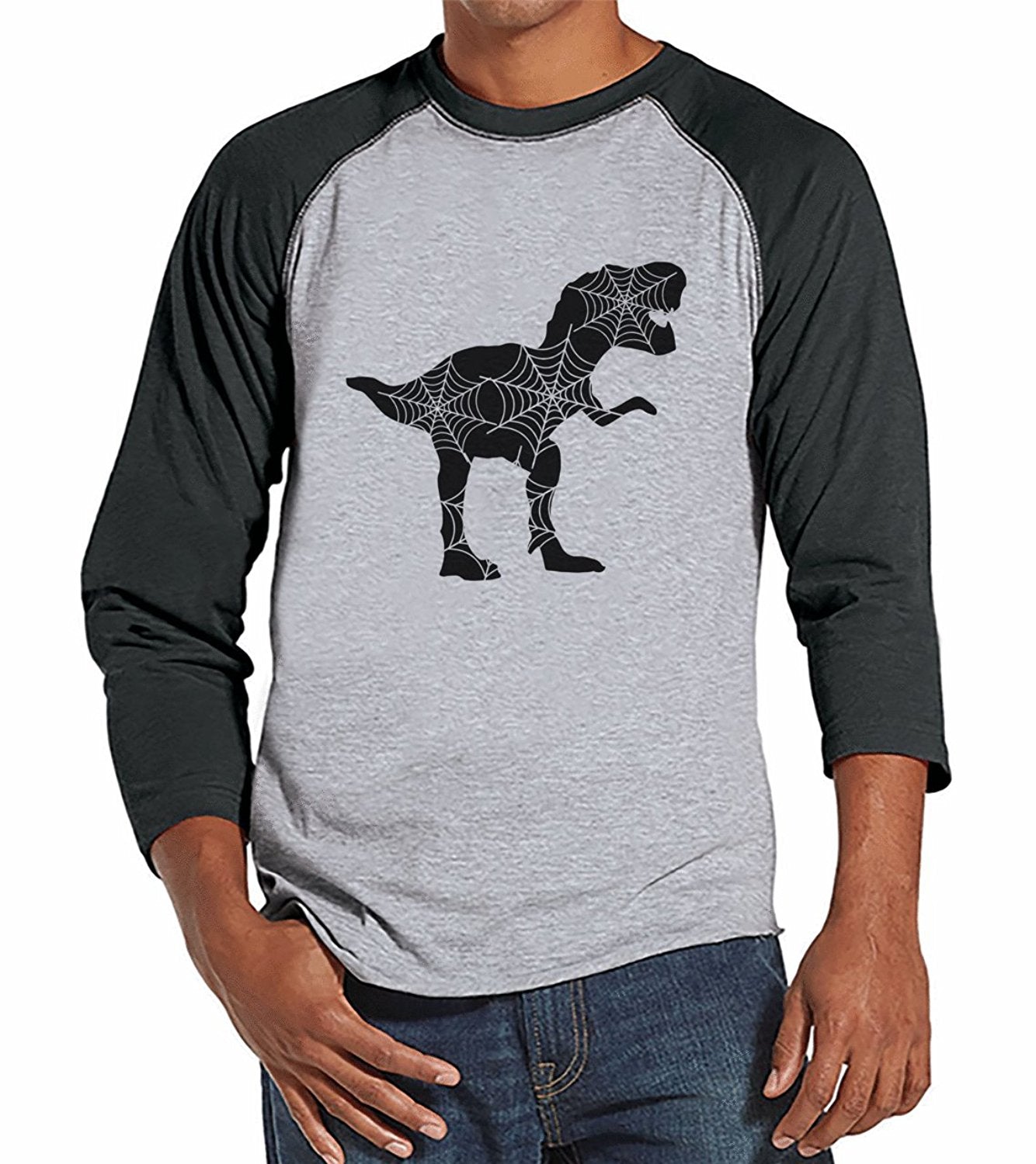 7 ate 9 Apparel Men's Dinosaur Halloween Raglan Tee