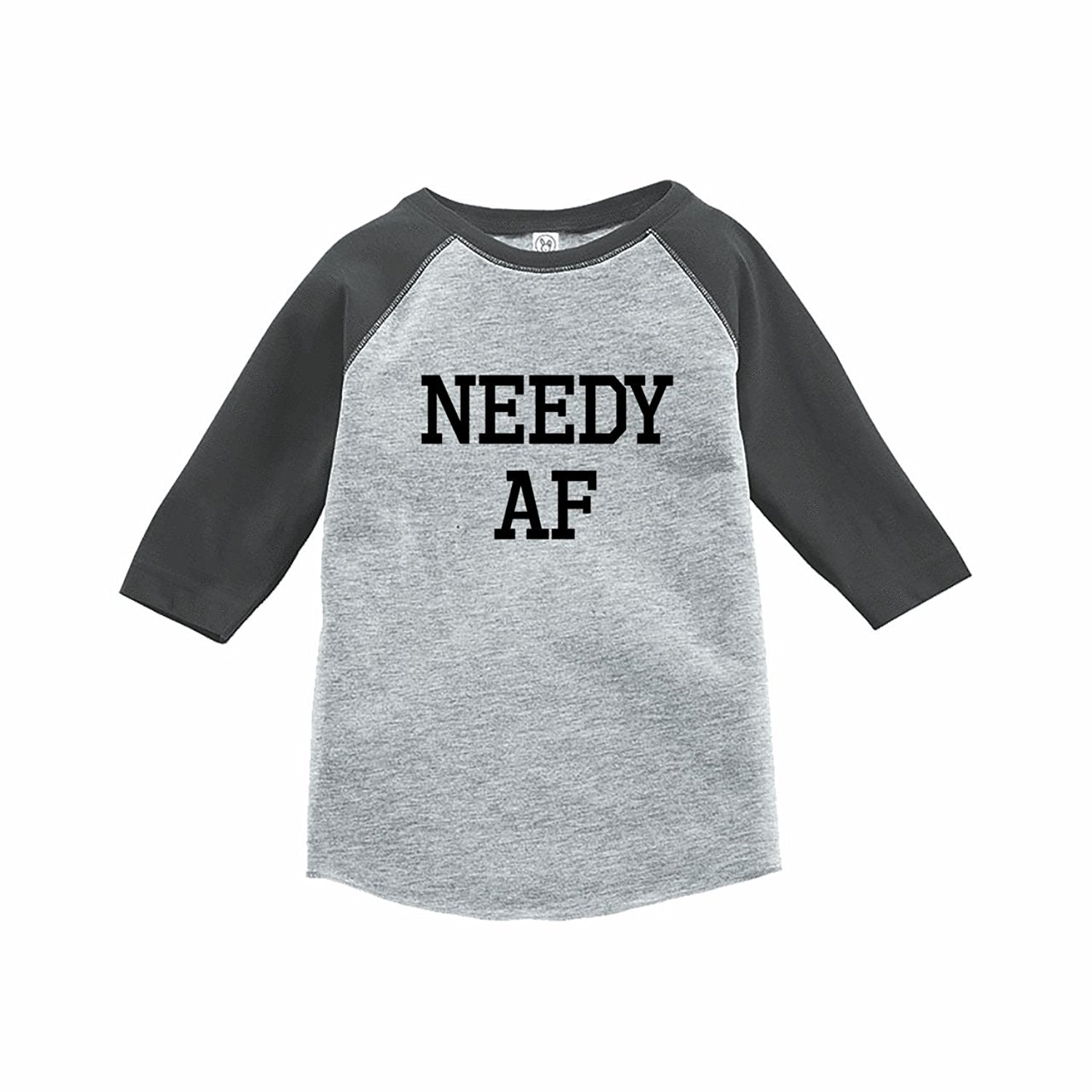 7 ate 9 Apparel Funny Kids Needy AF Baseball Tee Grey