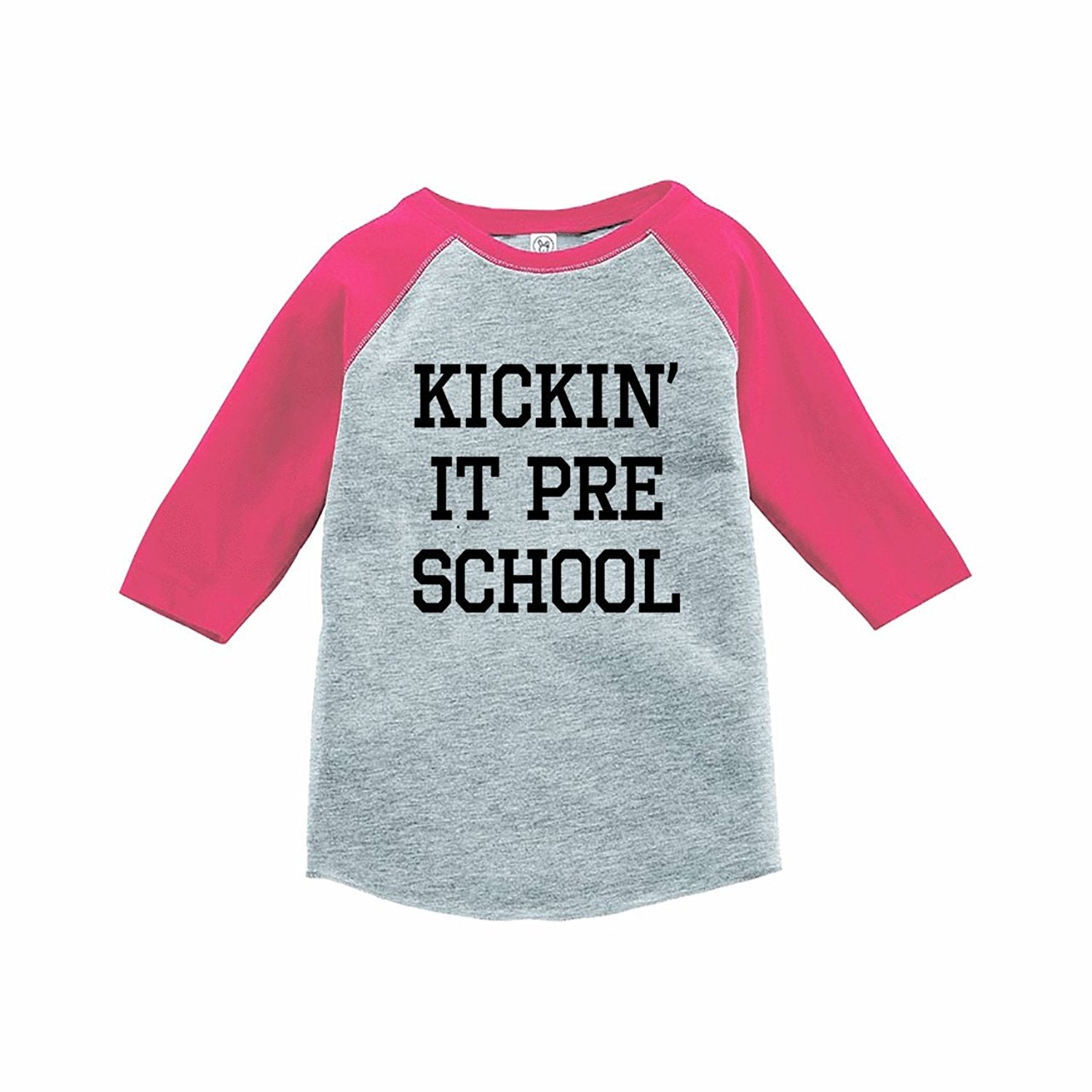 7 ate 9 Apparel Funny Kids Preschool Baseball Tee Pink