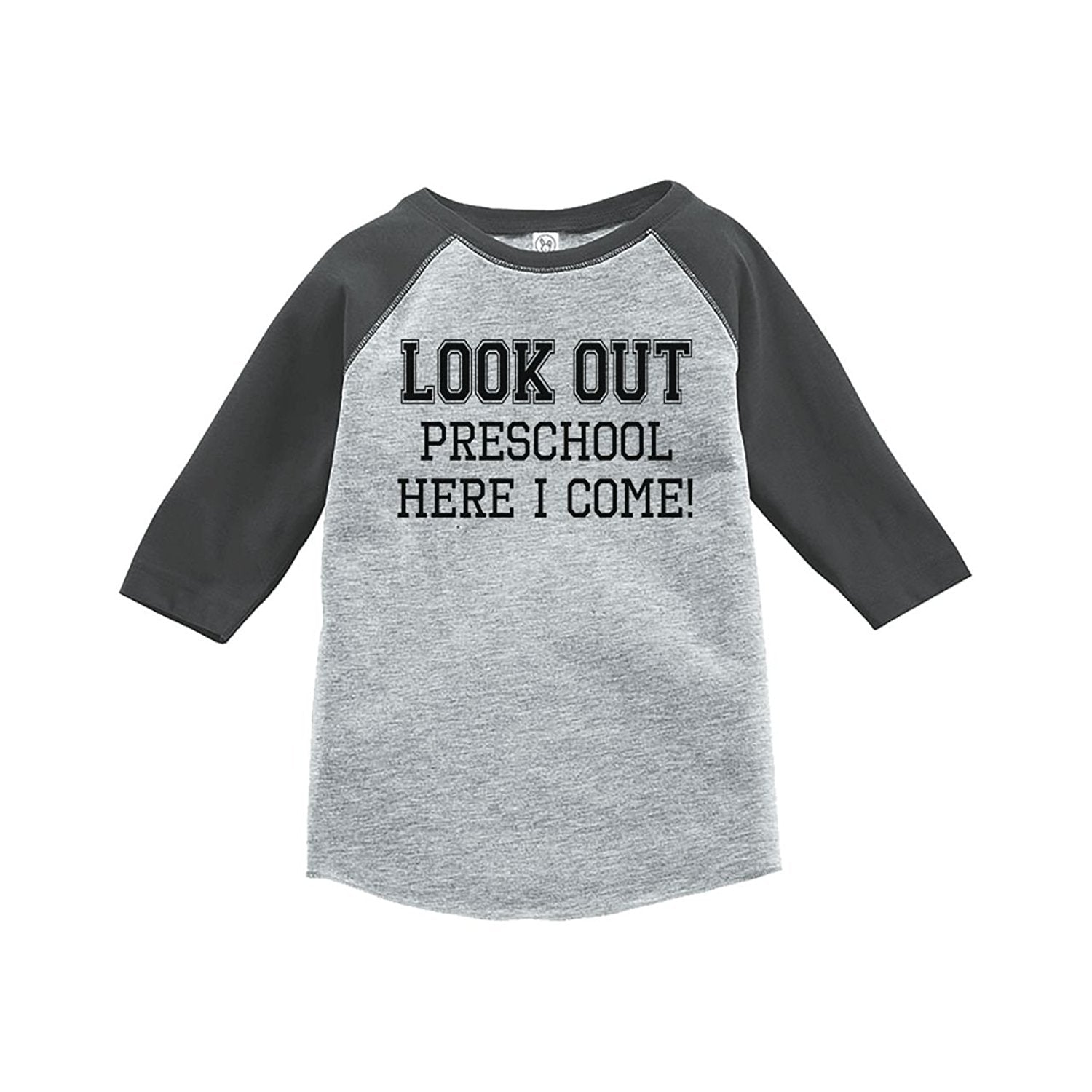 7 ate 9 Apparel Kids Look Out PreSchool Grey Baseball Tee