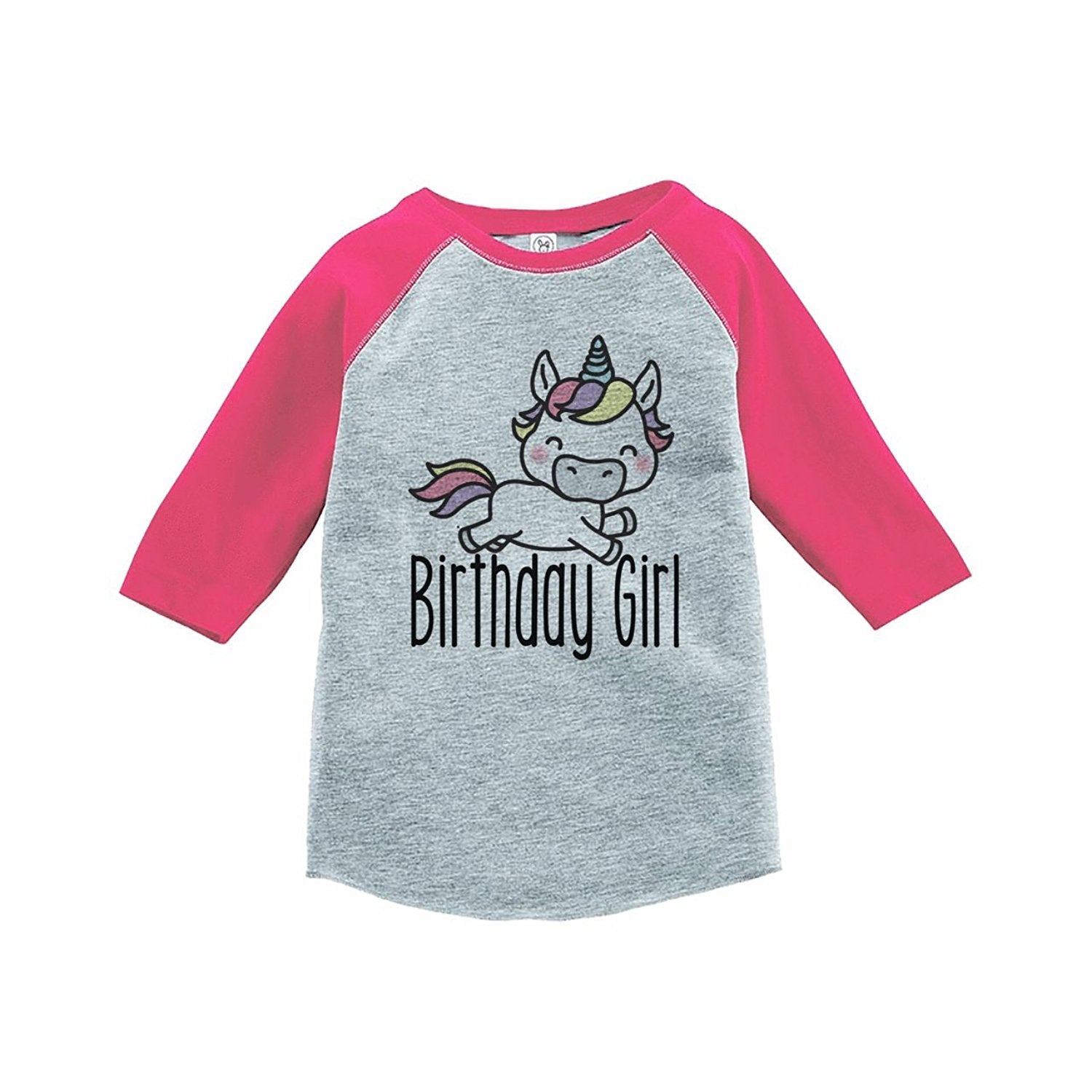 7 ate 9 Apparel Girl's Unicorn Birthday Pink Raglan Tee