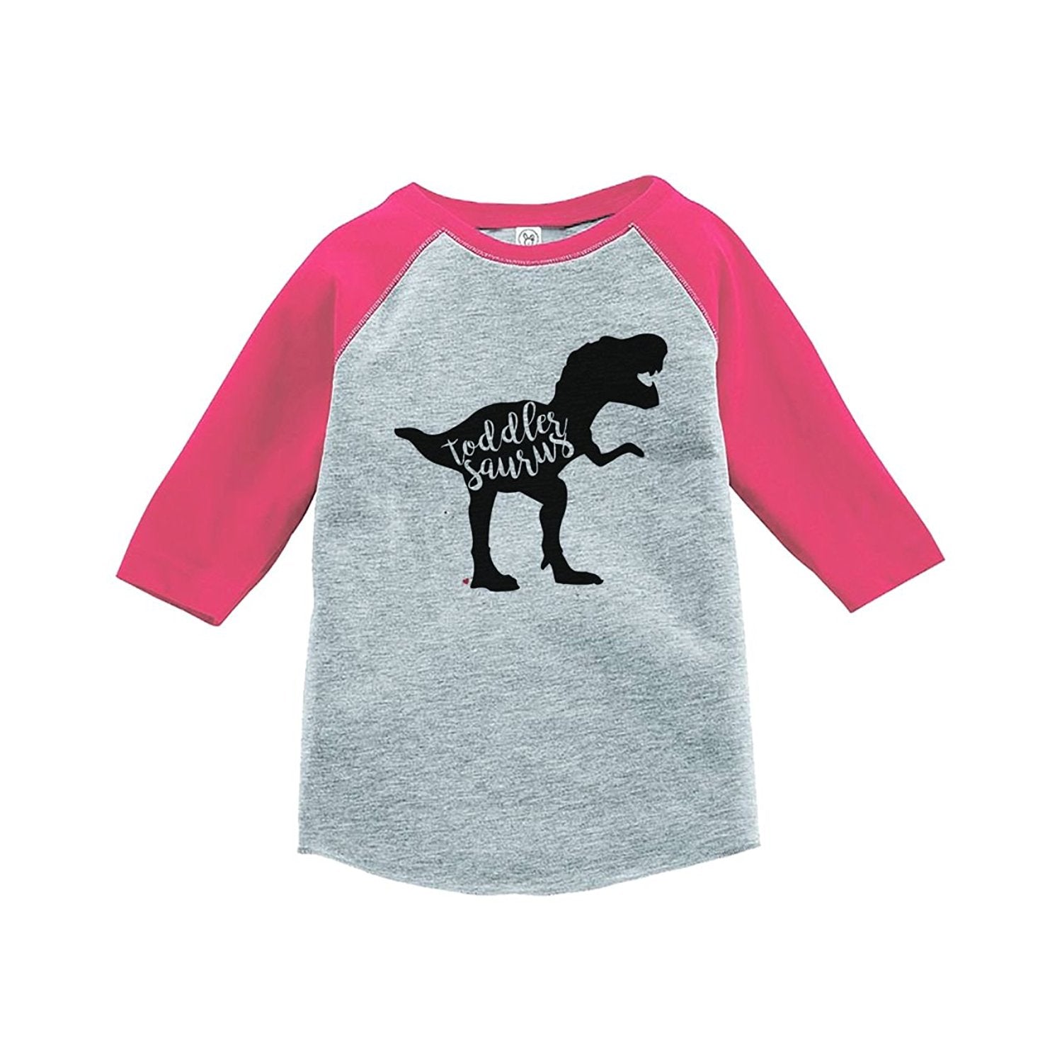 7 ate 9 Apparel Kids Dinosaur Toddlersaurus Pink Baseball Tee