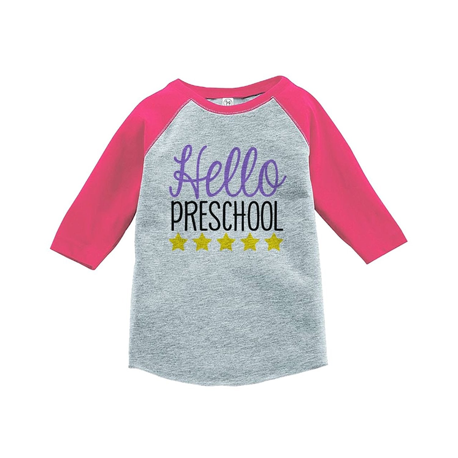 7 ate 9 Apparel Girls Hello Preschool School Pink Baseball Tee