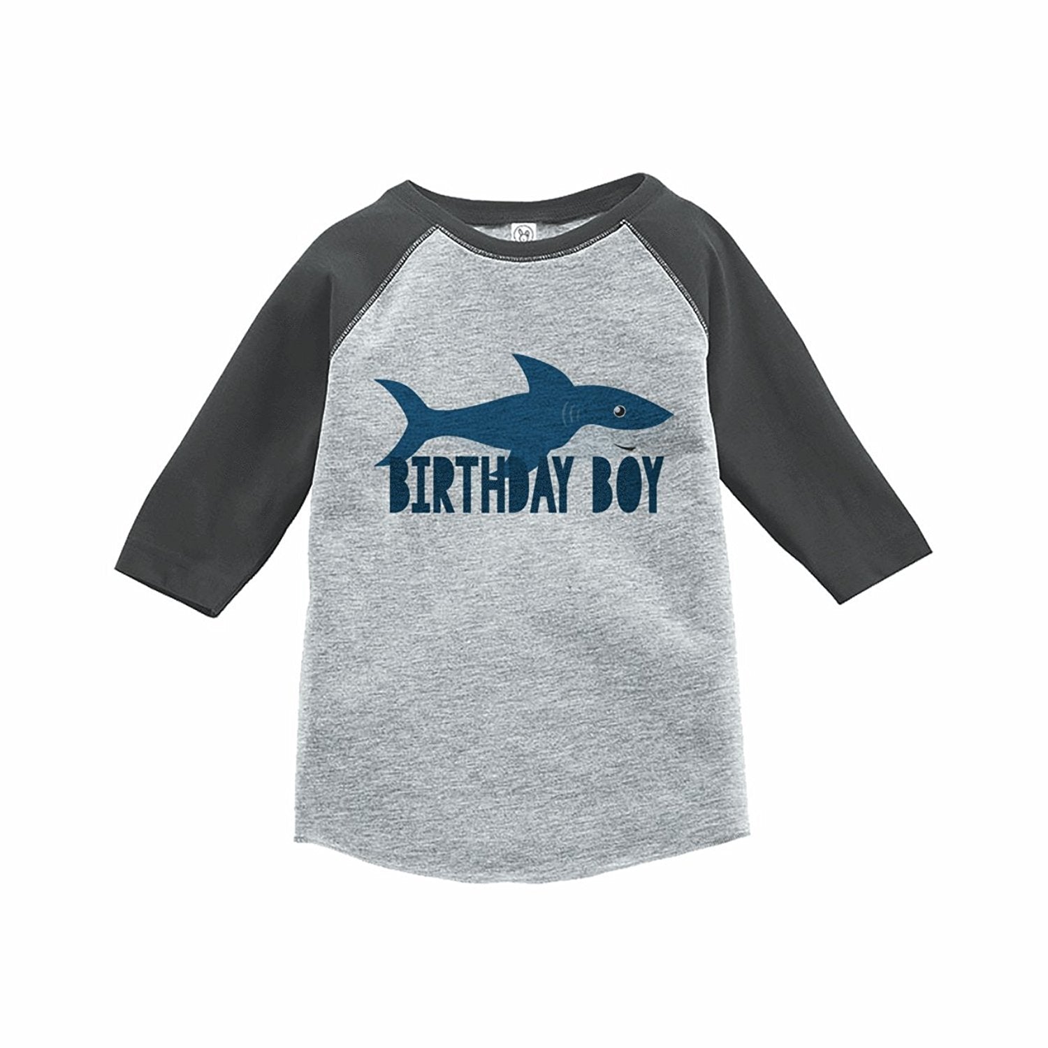 7 ate 9 Apparel Boy's Shark Birthday Grey Raglan Tee