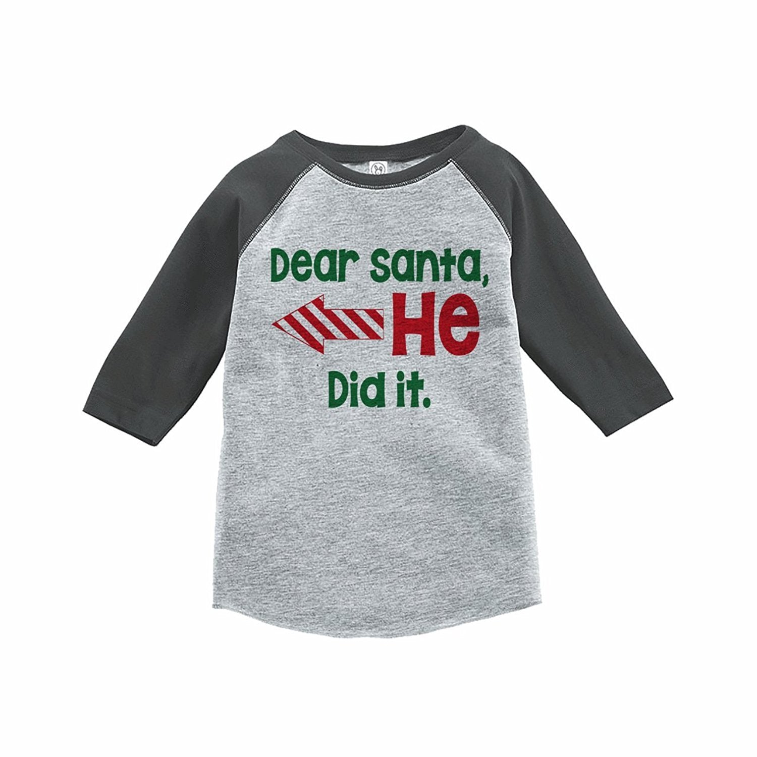 7 ate 9 Apparel Funny Kids Santa Christmas Raglan Tee Grey