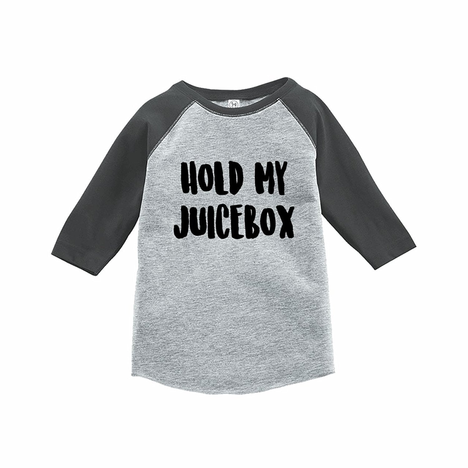 7 ate 9 Apparel Funny Kids Hold My Juicebox Baseball Tee Grey