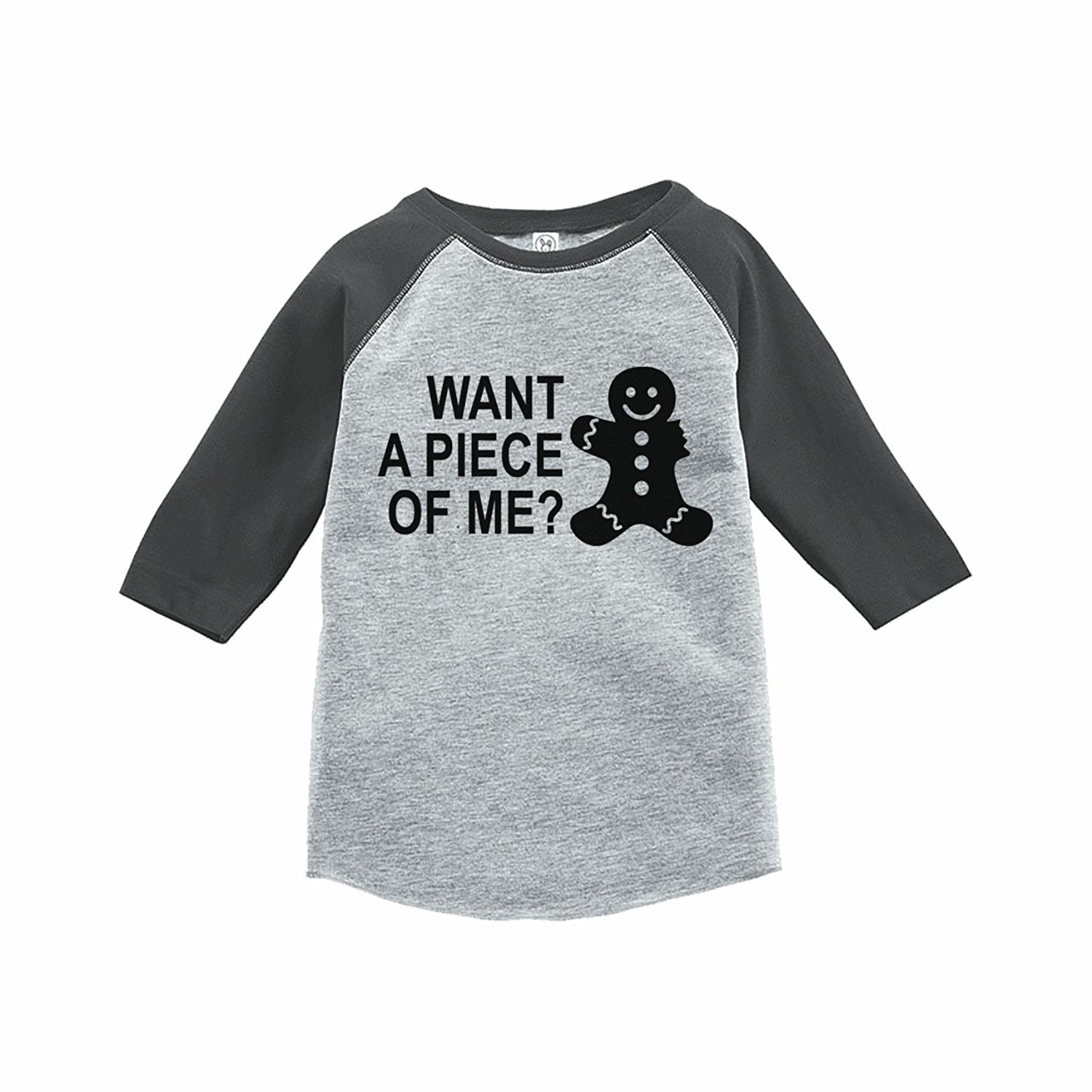 7 ate 9 Apparel Kids Gingerbread Man Christmas Grey Raglan Tee