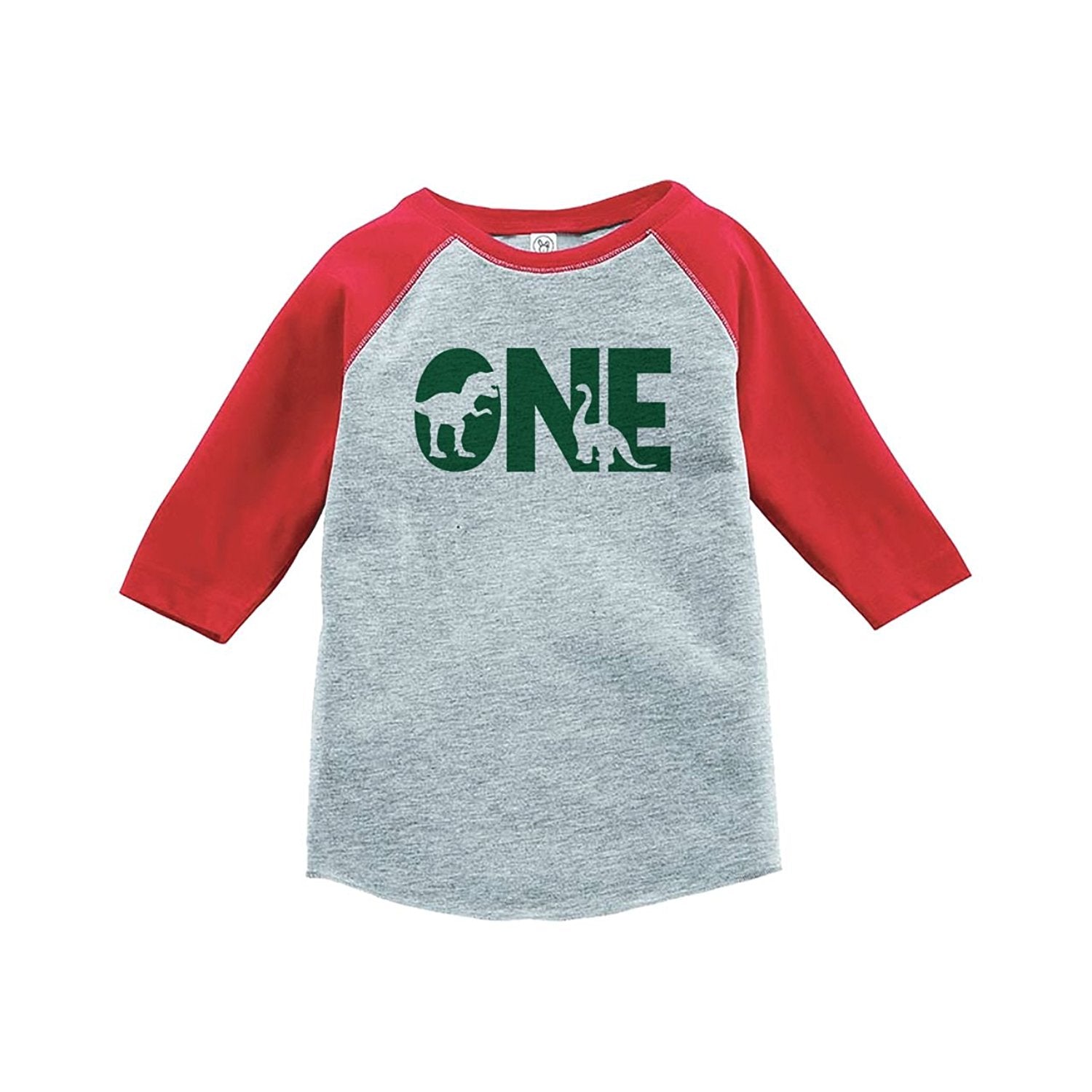 7 ate 9 Apparel One First Birthday Dinosaur Red Baseball Tee