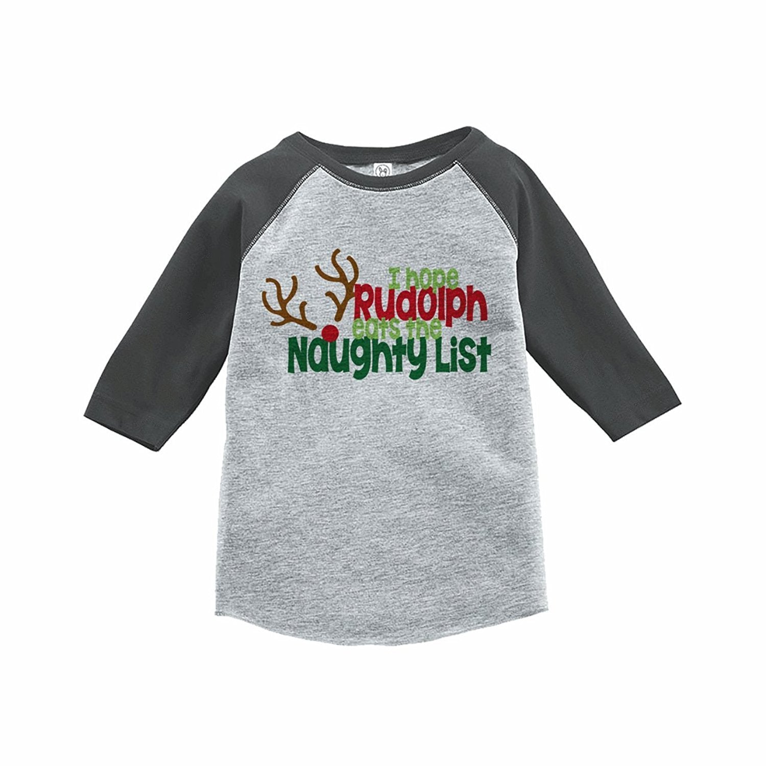 7 ate 9 Apparel Kids Funny Naughty List Christmas Grey Raglan Tee